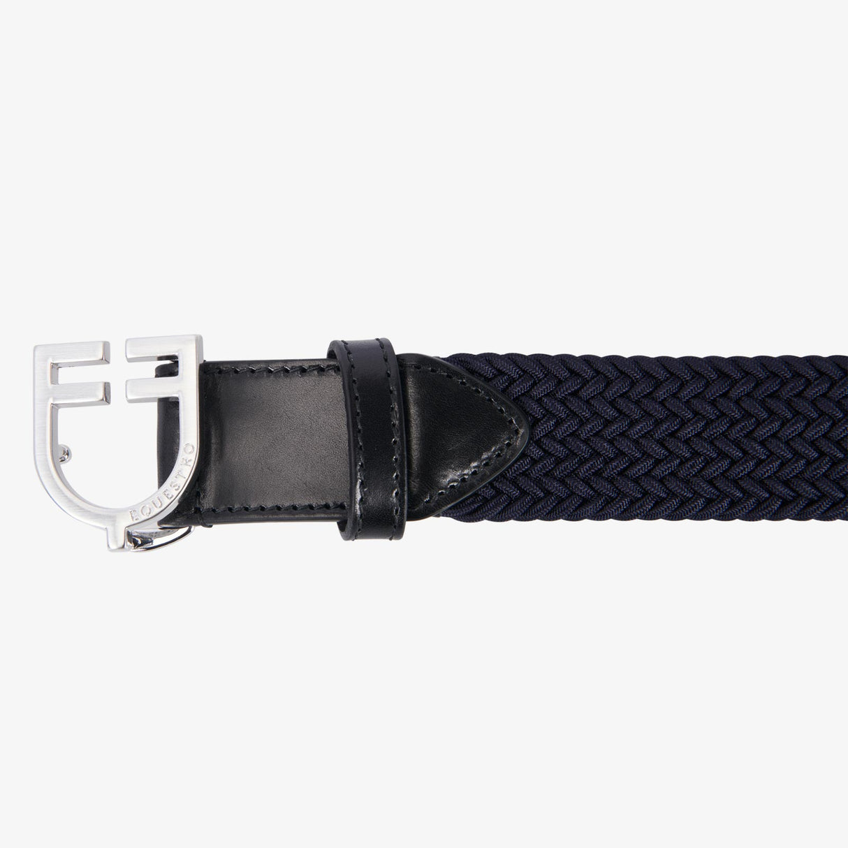 Equestro Leather Elastic Belt With Logoed Buckle #colour_blue-silver