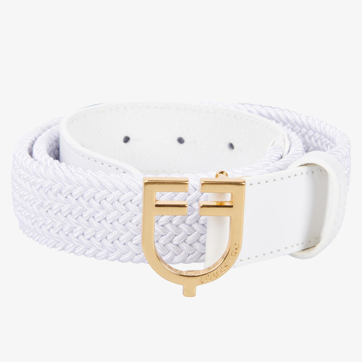 Equestro Leather Elastic Belt With Logoed Buckle #colour_white-gold