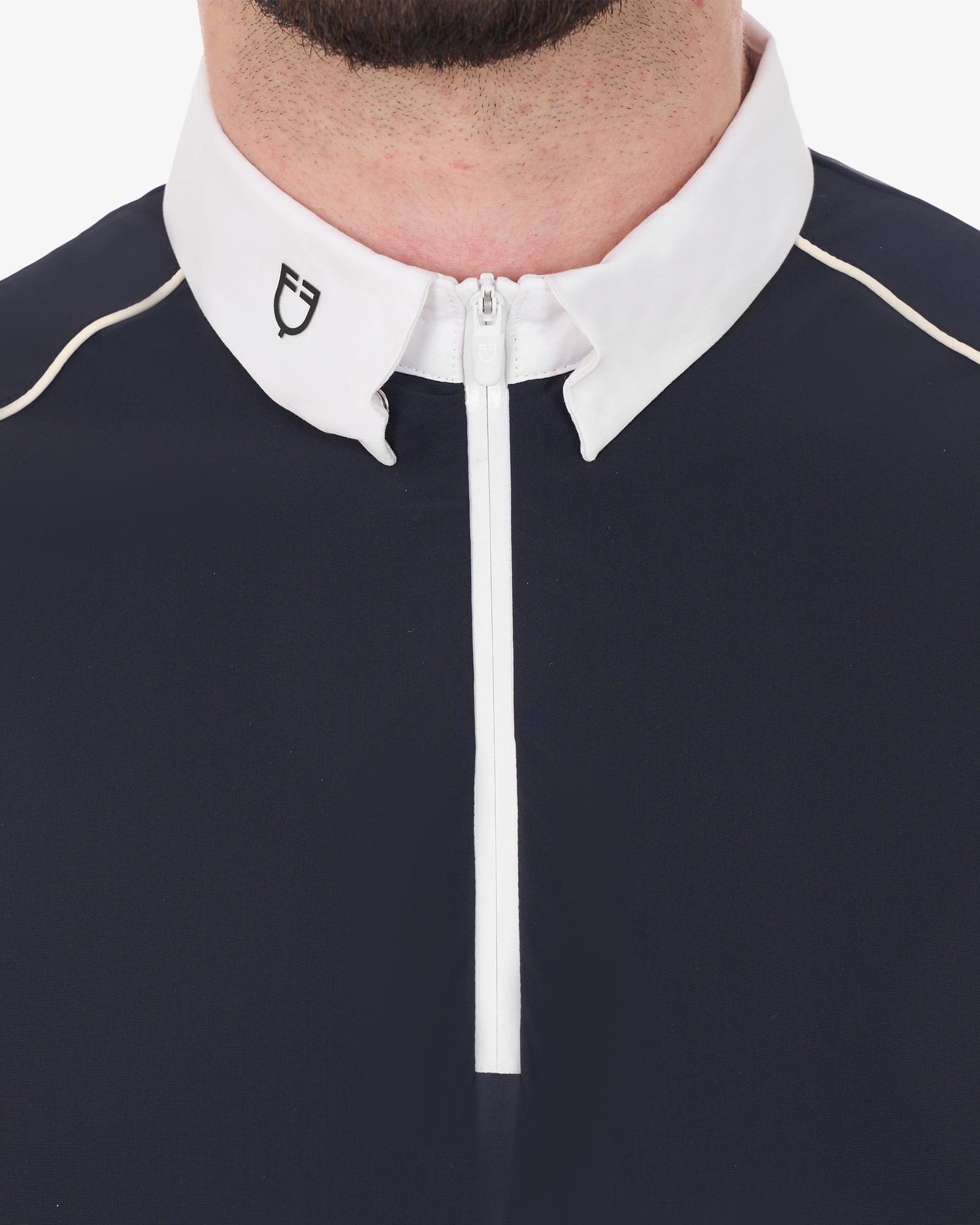 Equestro Men's Slim Fit Polo Shirt In Technical Fabric With Piping #colour_blue-white
