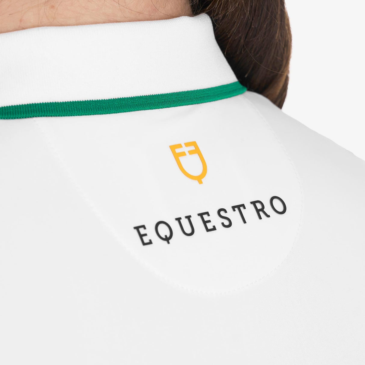 Equestro Women's Slim Fit Training Polo Shirt With Zip And Chest Logo #colour_green-white