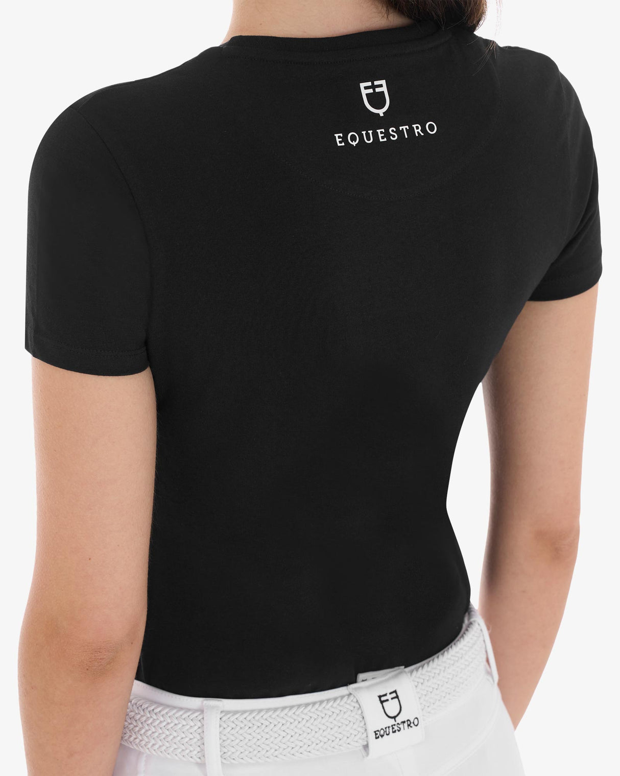 Equestro Women's Cotton Jumping Horse Club T-Shirt #colour_black