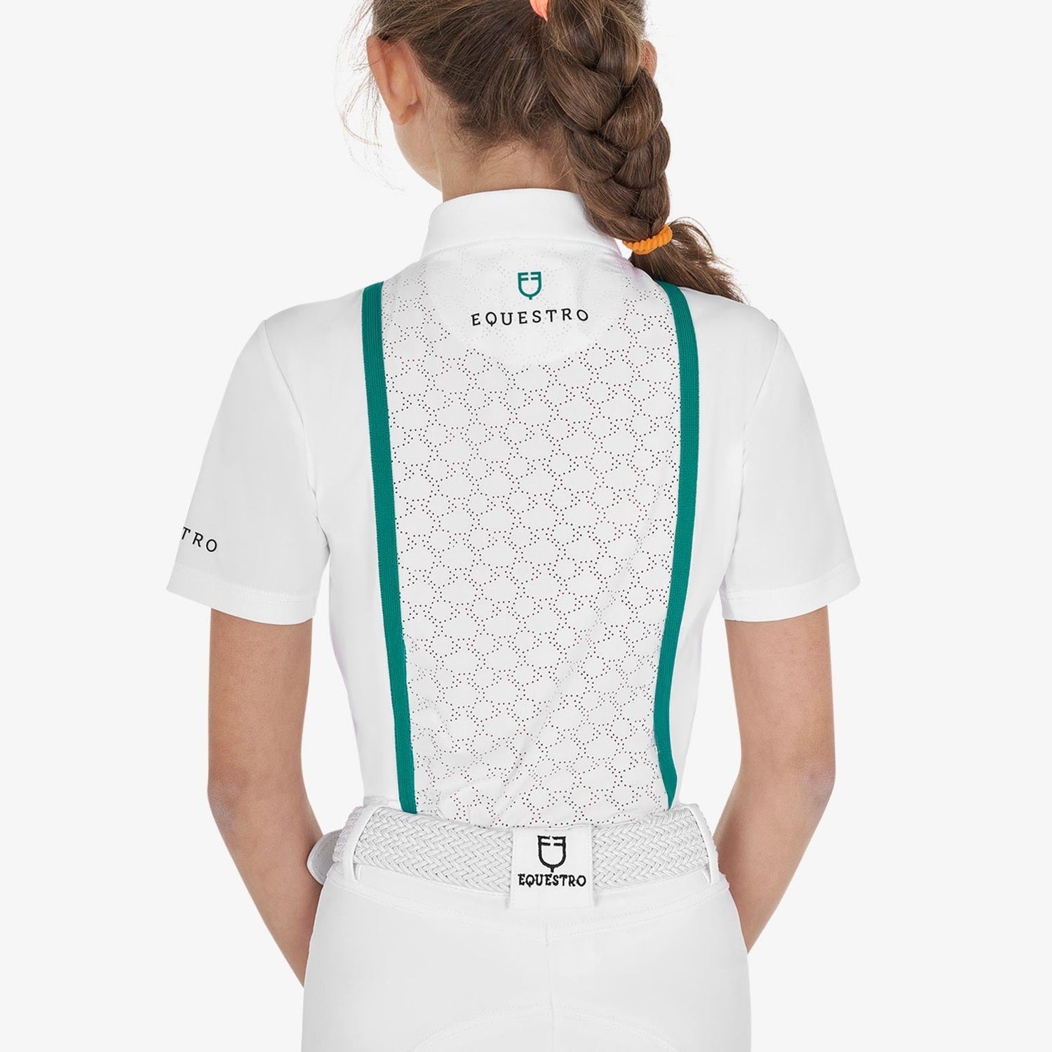 Equestro Girls' Slim Fit Competition Jacket With Chest Perforated Inserts #colour_green-white