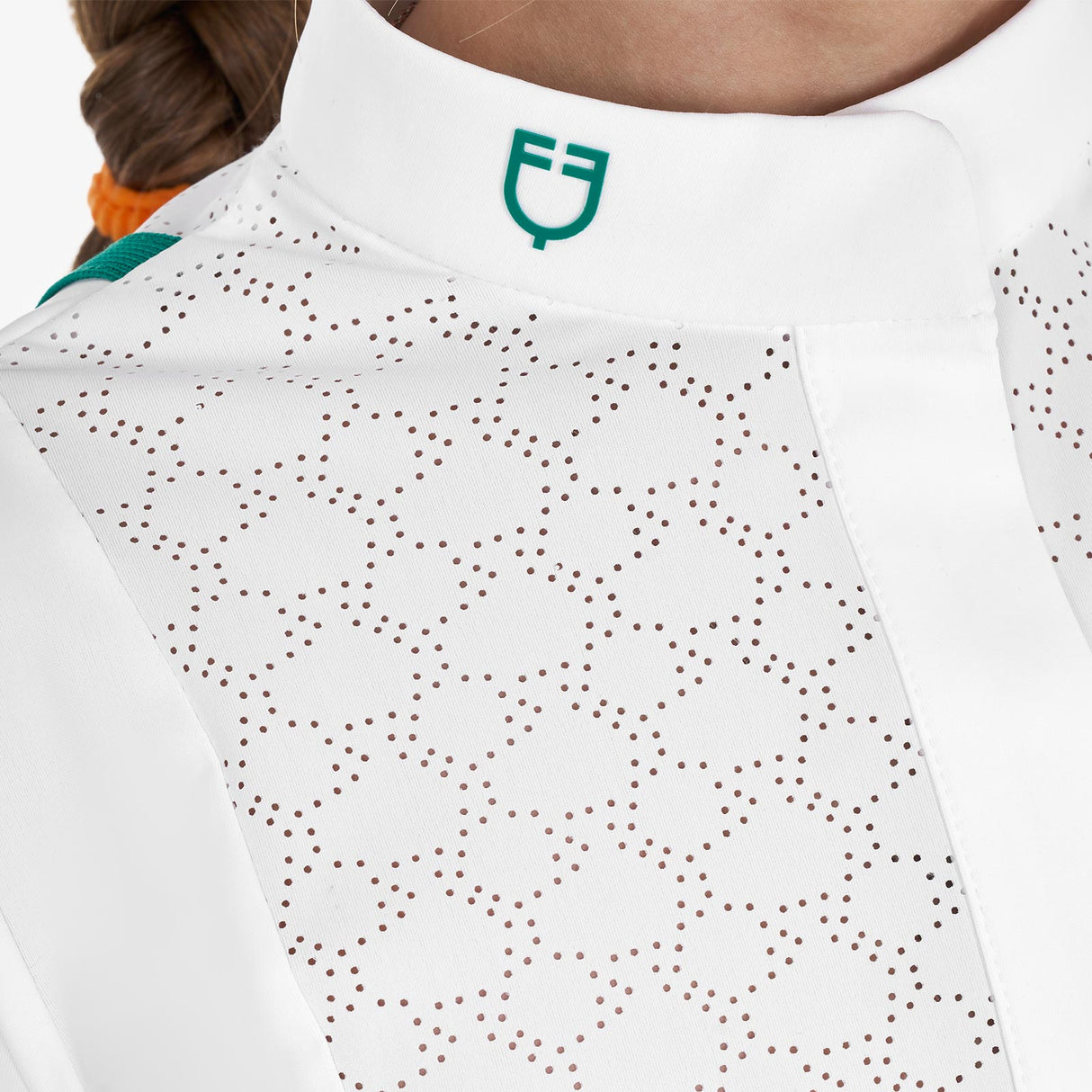 Equestro Girls' Slim Fit Competition Jacket With Chest Perforated Inserts #colour_green-white