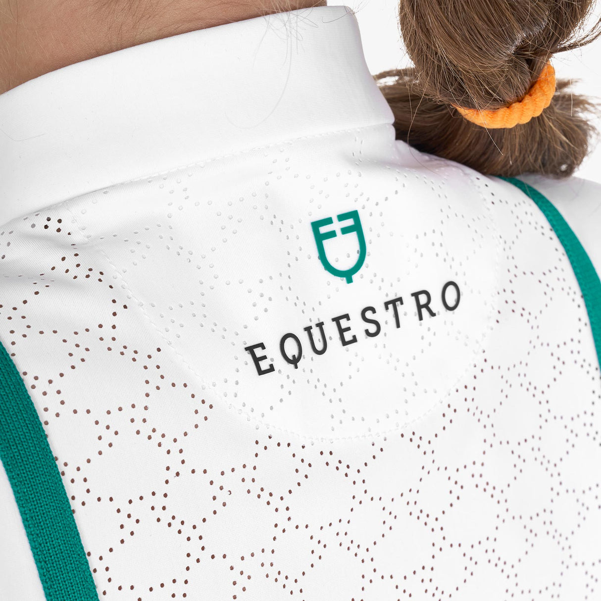 Equestro Girls' Slim Fit Competition Jacket With Chest Perforated Inserts #colour_green-white