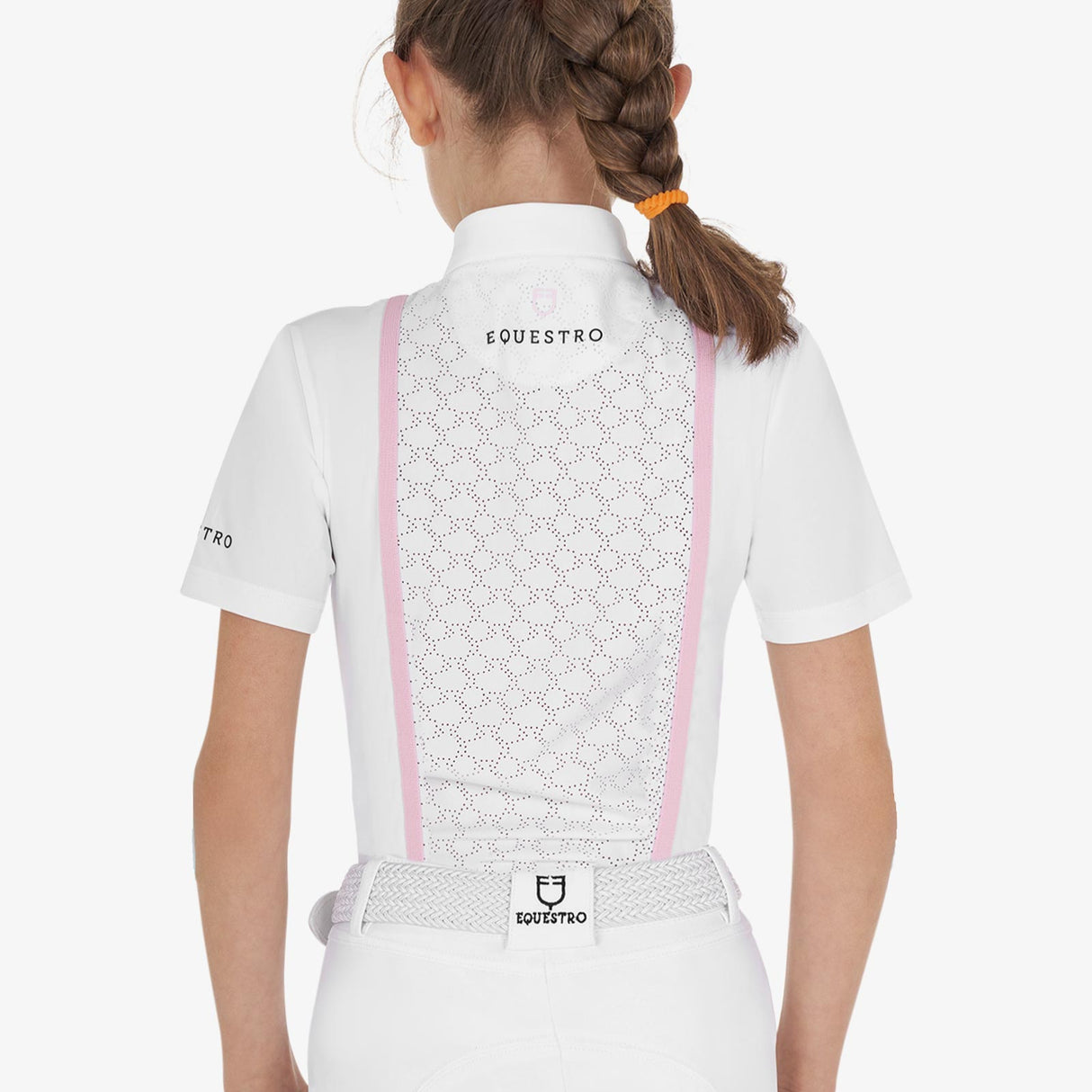 Equestro Girls' Slim Fit Competition Jacket With Chest Perforated Inserts #colour_white-pink
