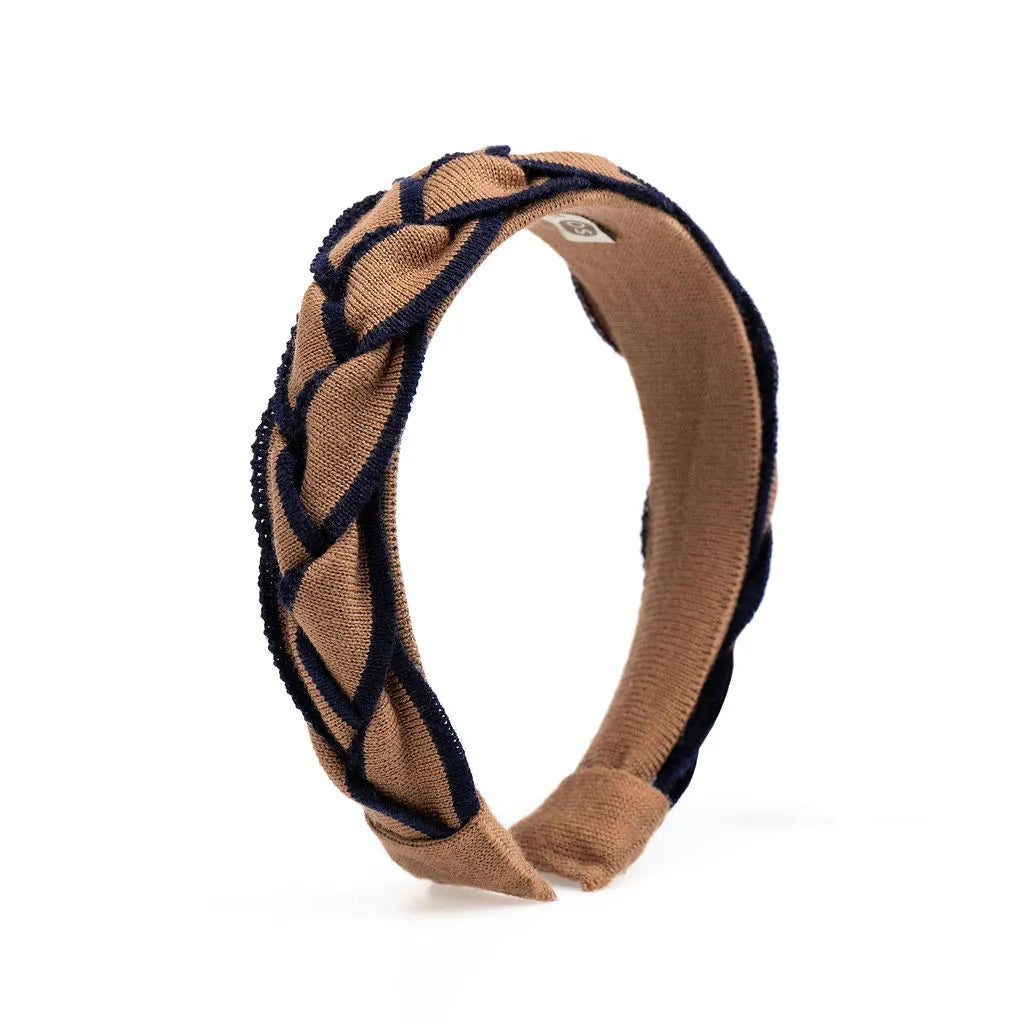 Waring Brooke Signature Plait Hairband #colour_tan-navy