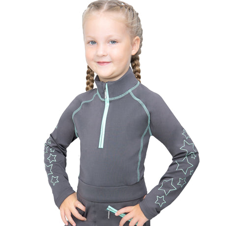 Hy Equestrian Stella Children's Base Layer #colour_charcoal-mint