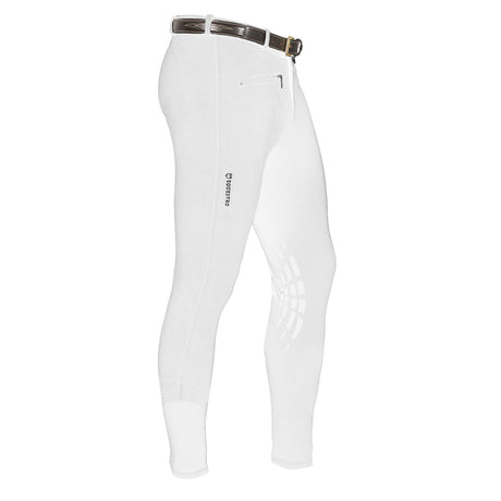 Equestro Zeus Men’s Stretch Cotton Breeches with Knee Grip #colour_white