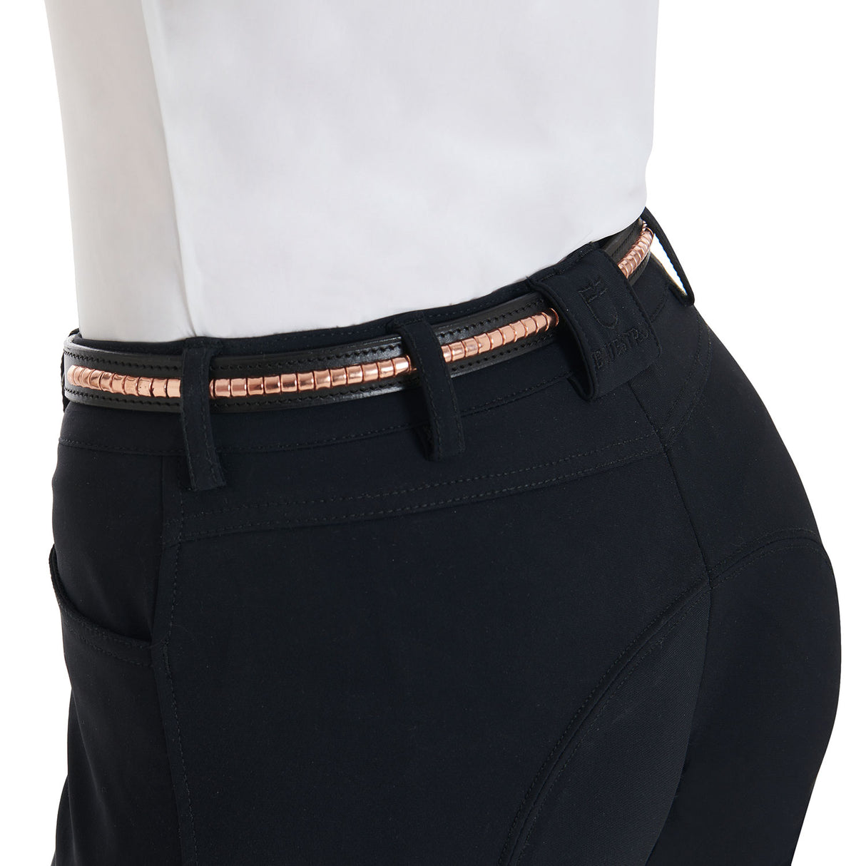 Equestro Leather Belt With Rose Gold Clincher #colour_black