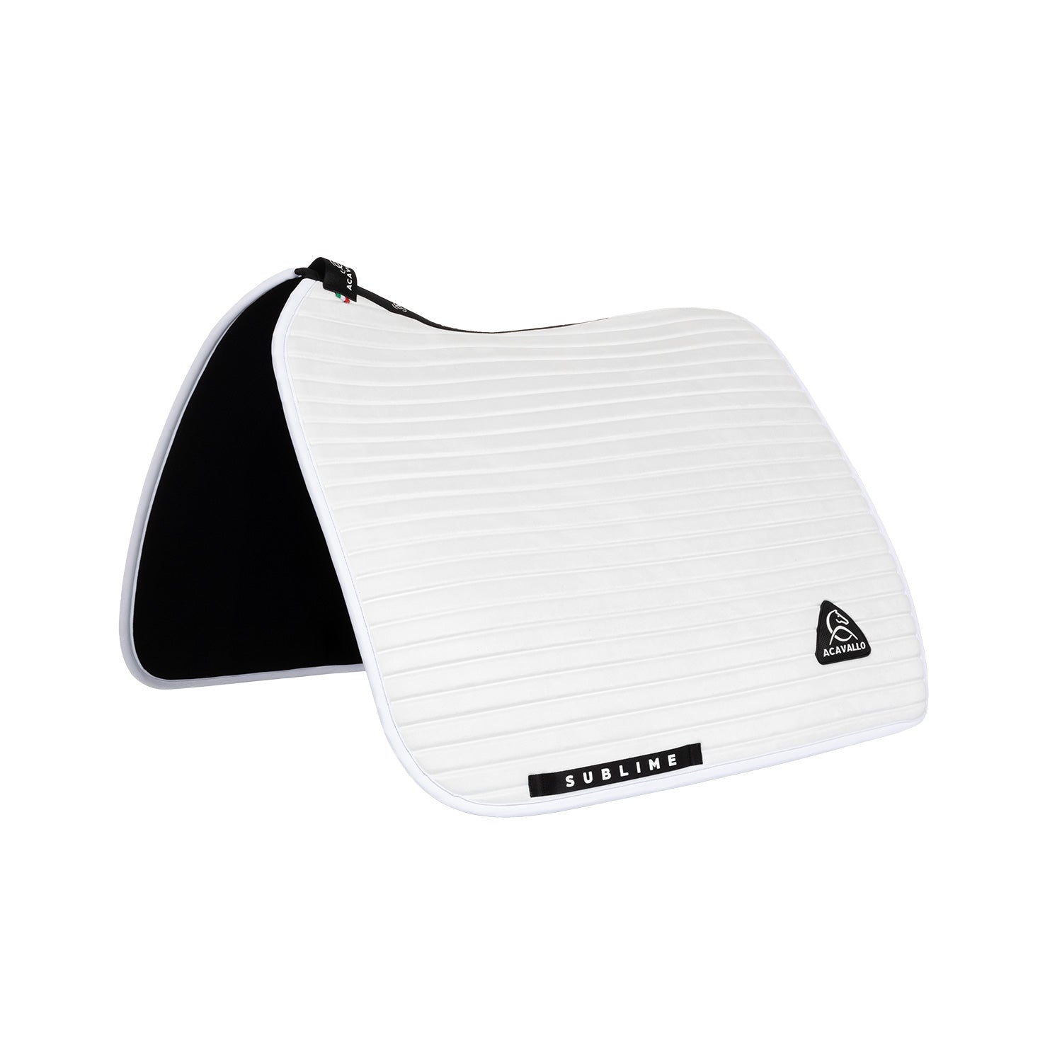 Acavallo Stripe Suede Dressage Saddle Pad W/Square Back Corner #colour_white