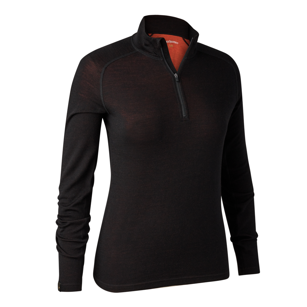 Deerhunter Women's Quinn Merino 1/2 Zip Undershirt #colour_black-oak