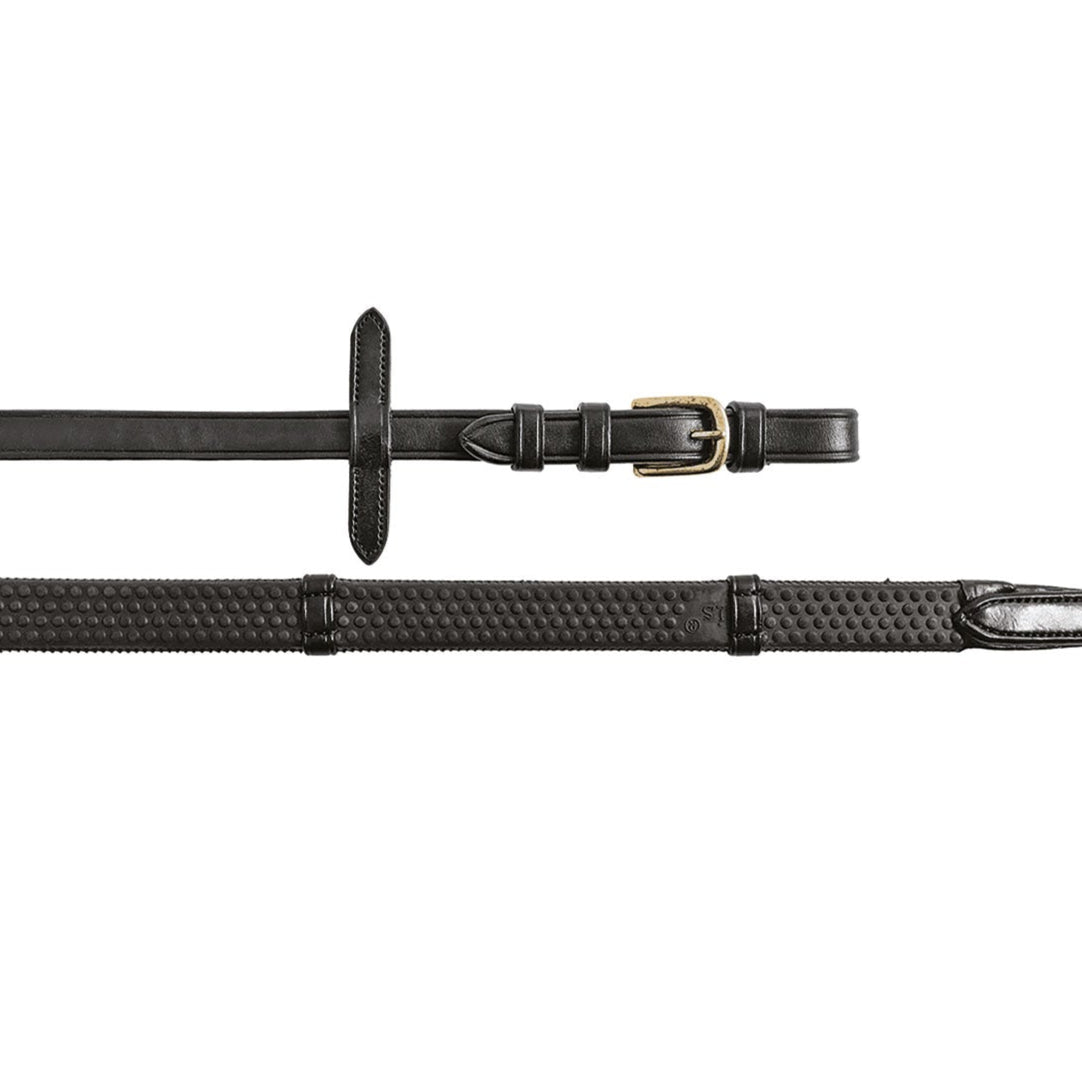 Equestro Reins For English Bridle With Brass-Plated Buckles #colour_black