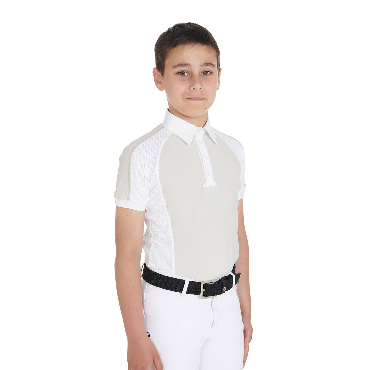 Equestro Boys' Slim Fit Competition Polo Shirt Four-Buttons #colour_grey