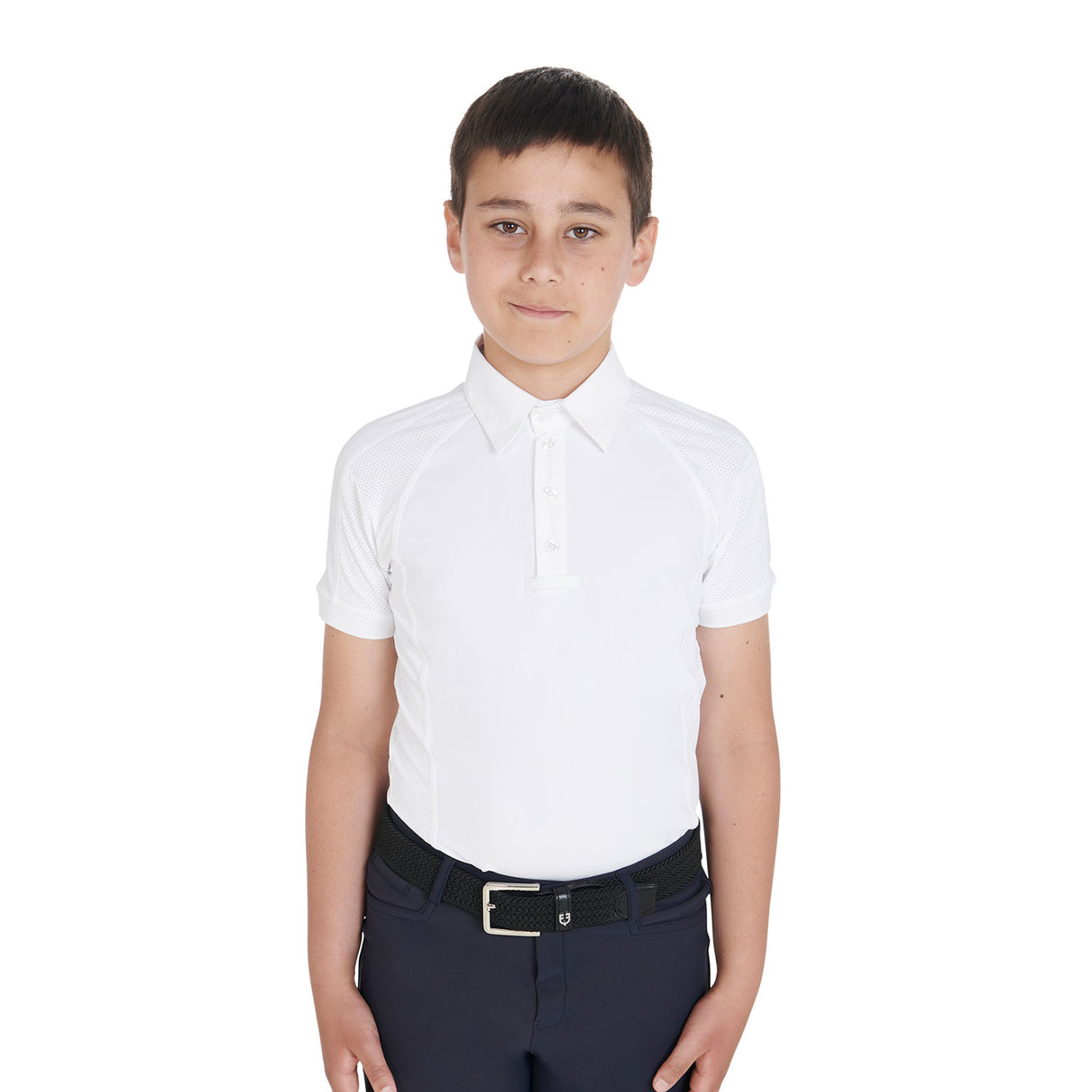 Equestro Boys' Slim Fit Competition Polo Shirt Four-Buttons #colour_white