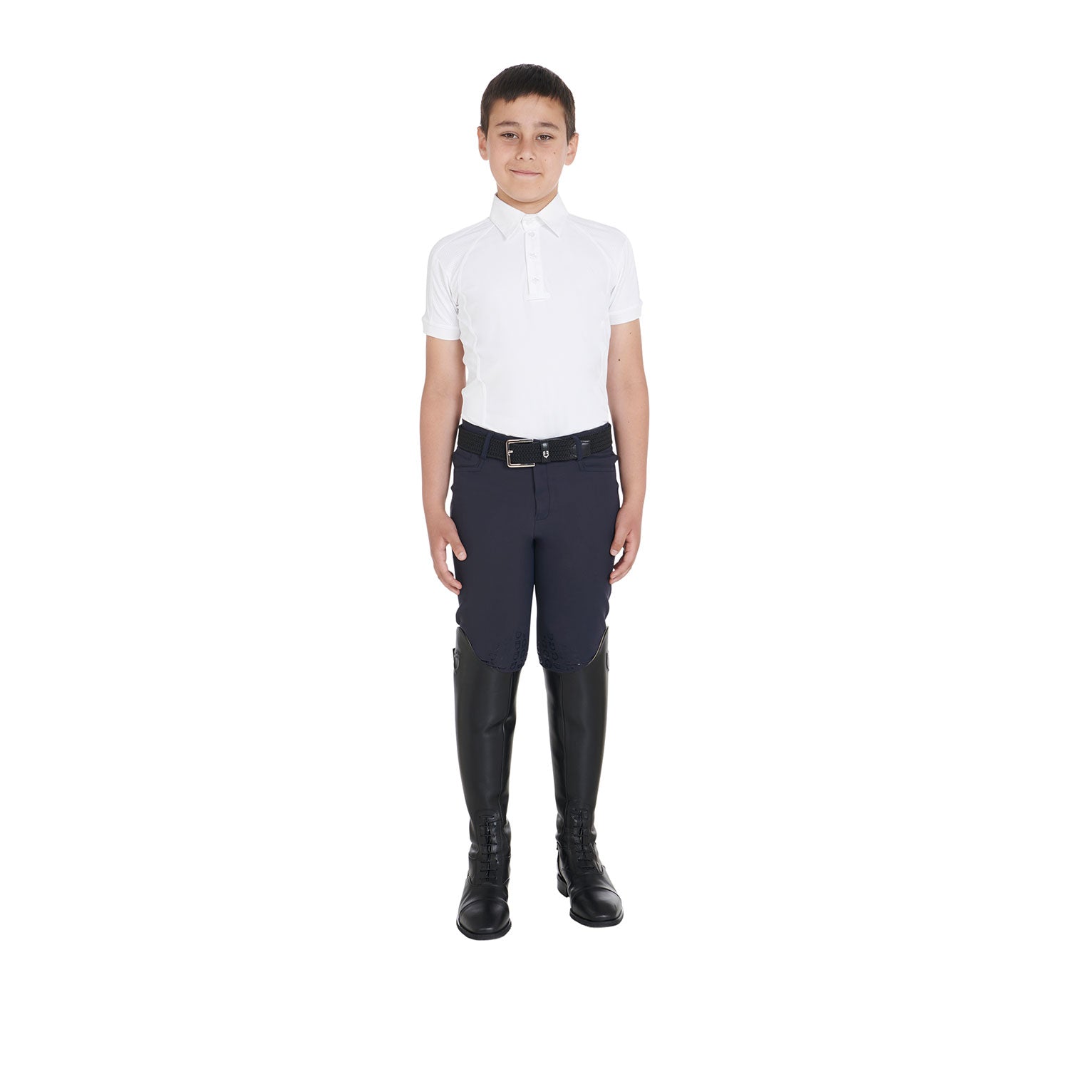 Equestro Boys' Slim Fit Competition Polo Shirt Four-Buttons #colour_white