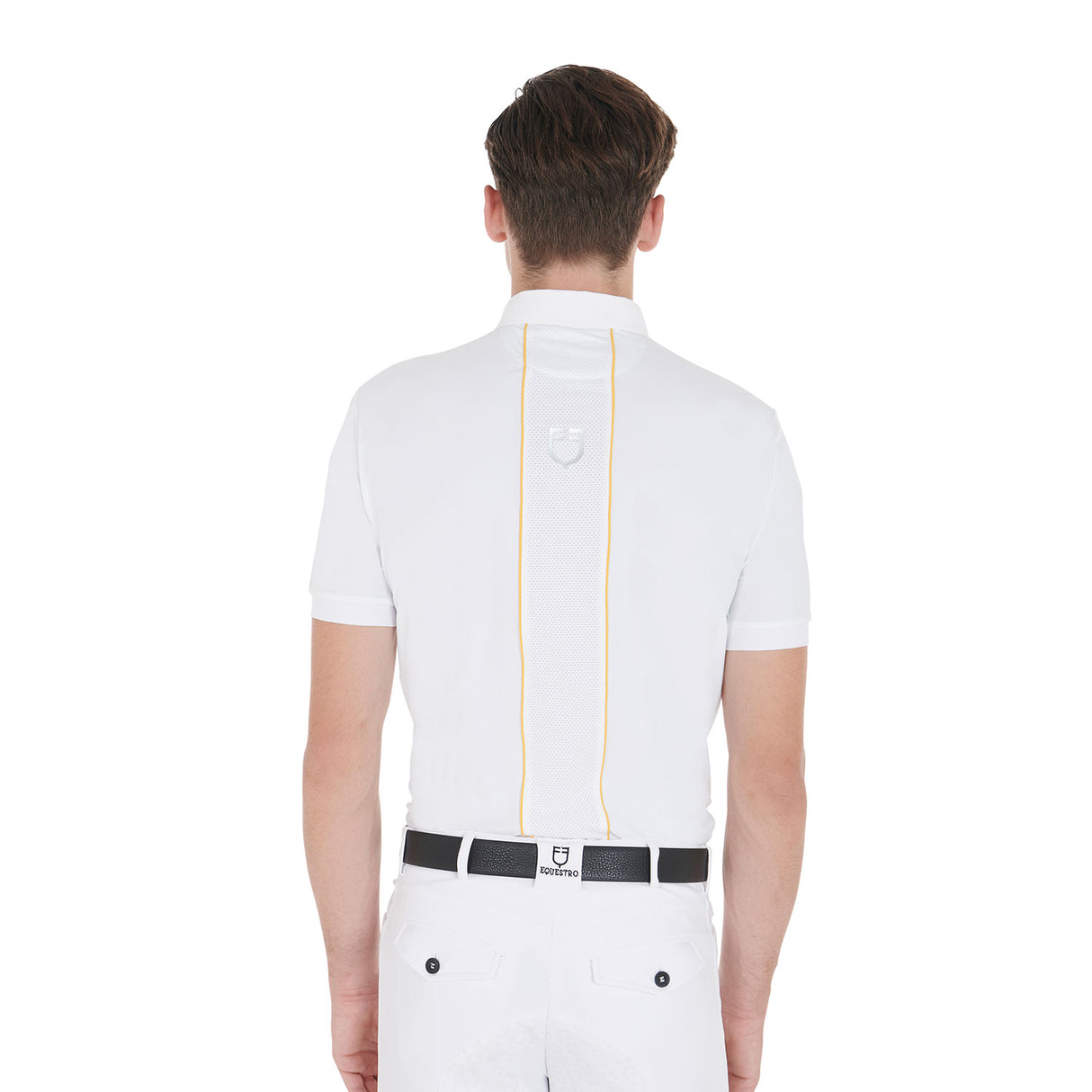 Equestro Men's Slim Fit Polo Shirt In Technical Fabric With Piping #colour_white