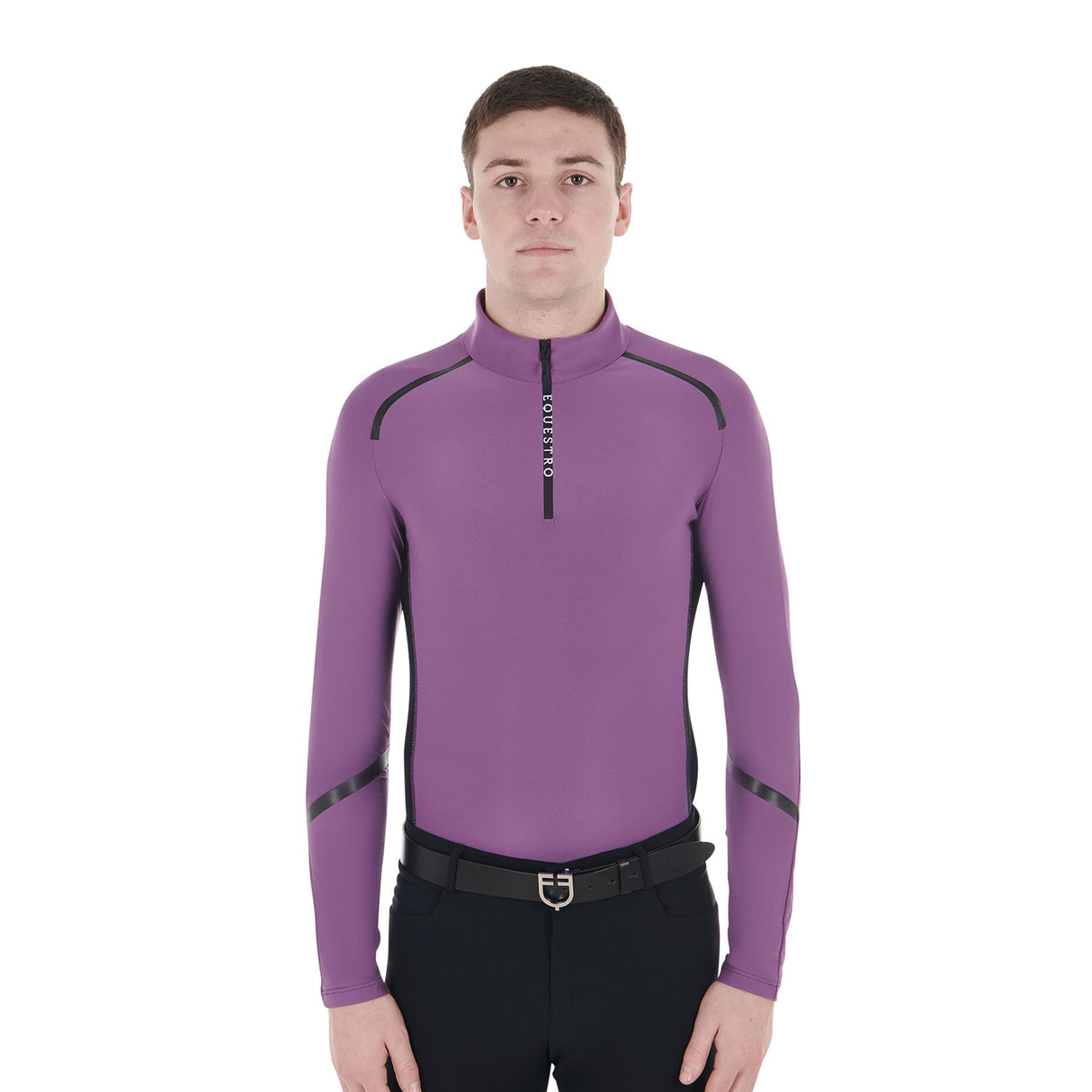 Equestro Men's Slim Fit Long Sleeve Training Polo Shirt