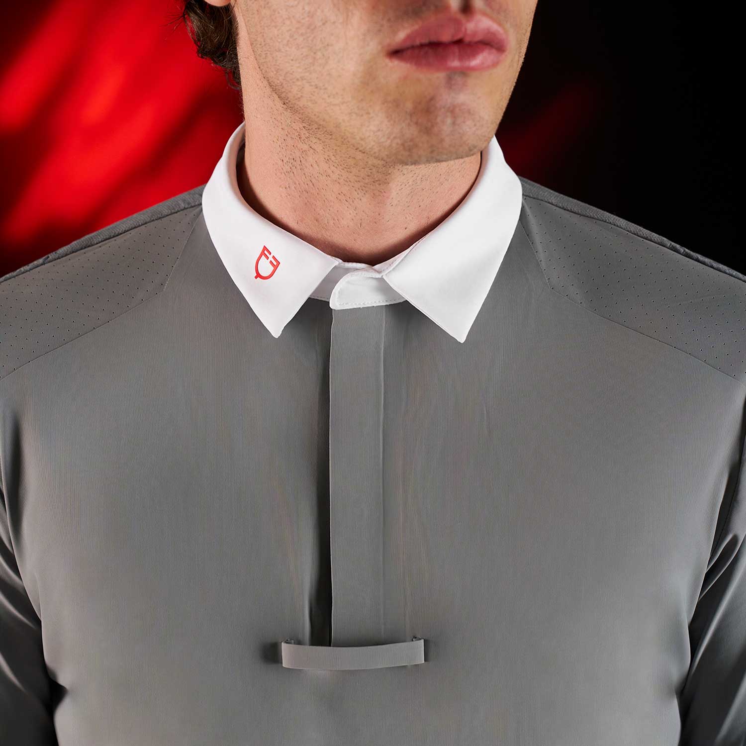 Equestro Equestro Ridertechnology Men's Competition Polo Shirt Short Sleeves And Buttons #colour_grey