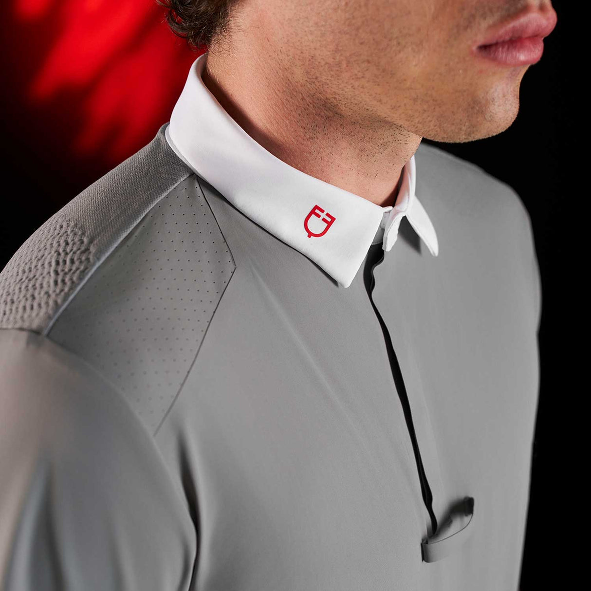 Equestro Equestro Ridertechnology Men's Competition Polo Shirt Short Sleeves And Buttons #colour_grey