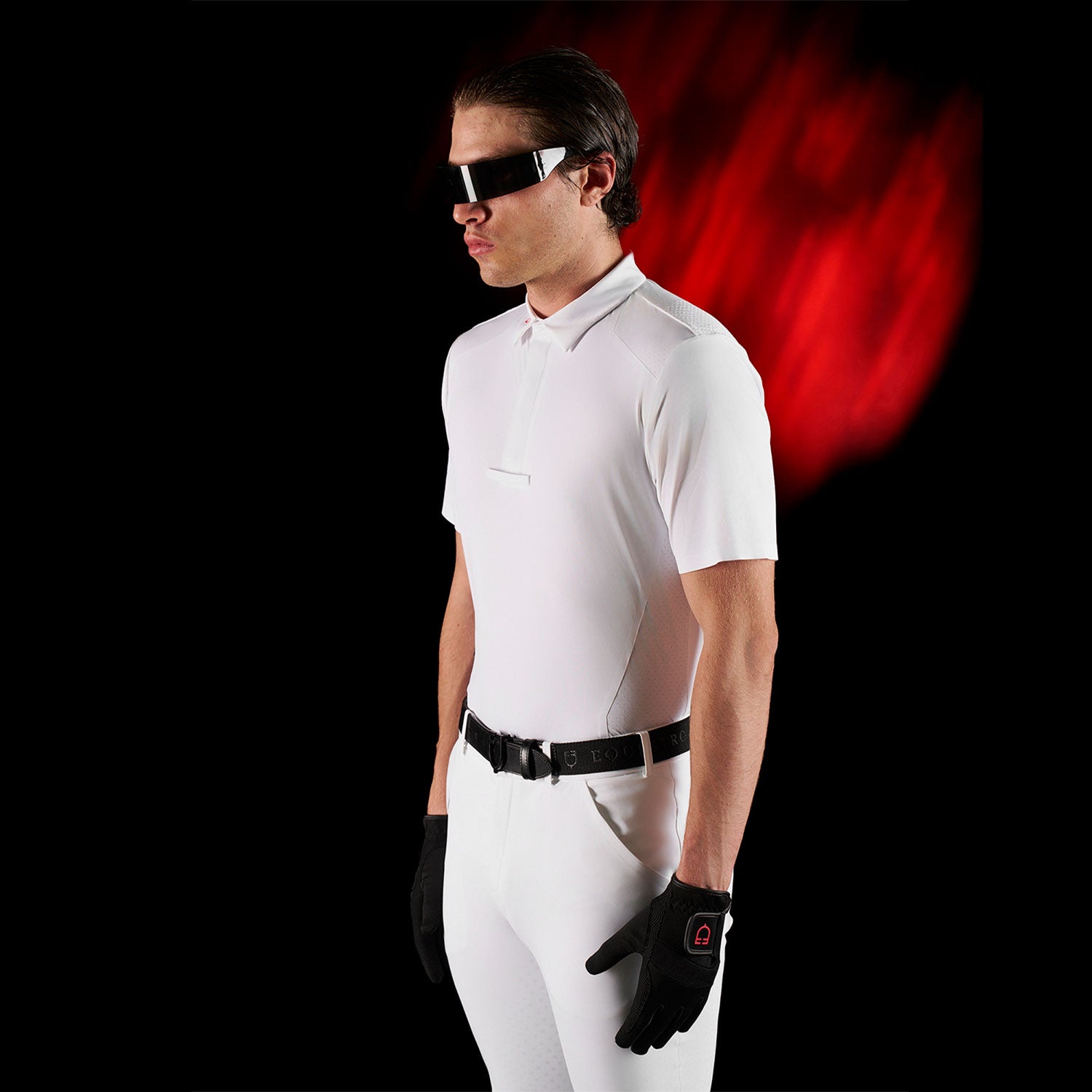 Equestro Equestro Ridertechnology Men's Competition Polo Shirt Short Sleeves And Buttons #colour_white