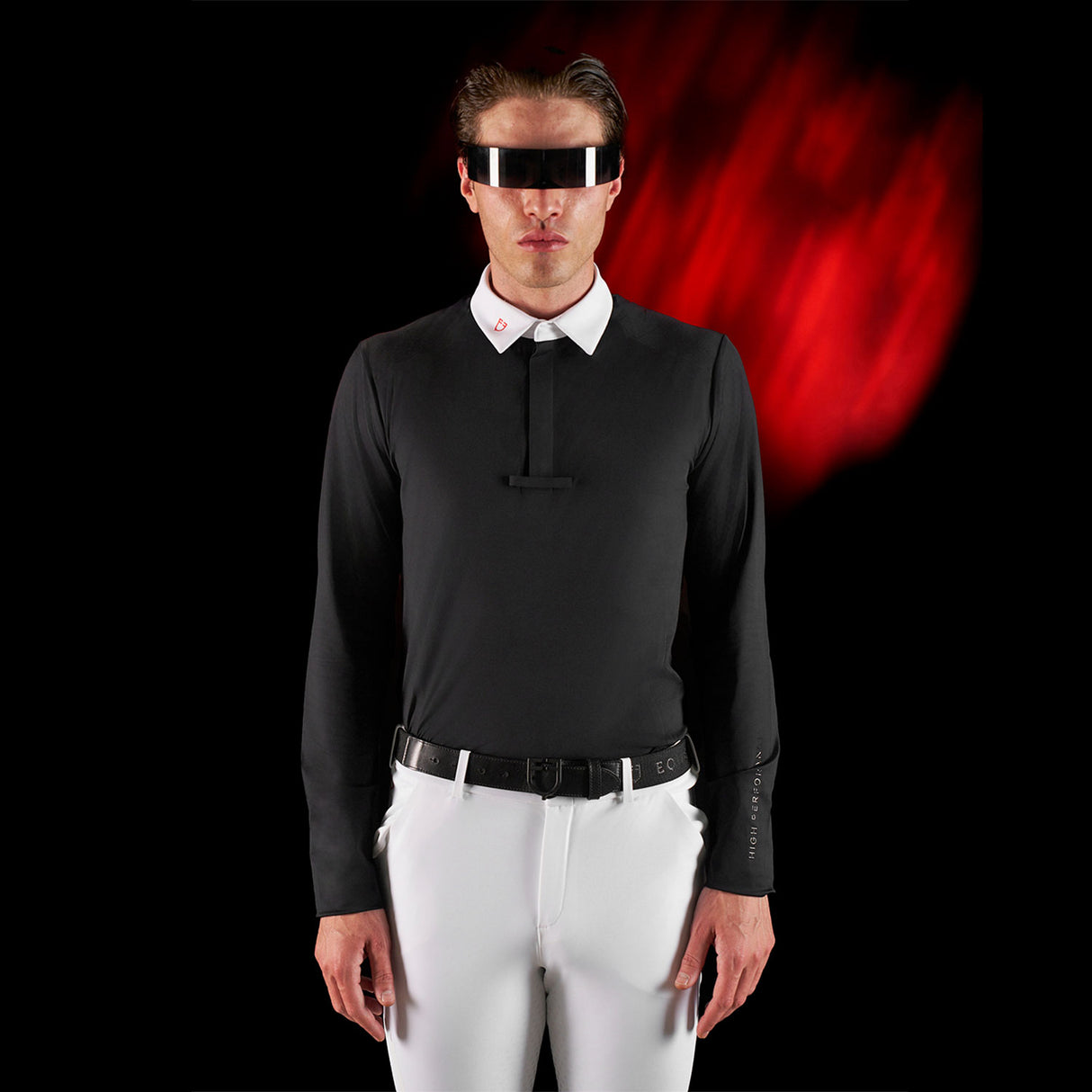 Equestro Equestro Ridertechnology Men's Competition Polo Shirt Long Sleeves And Buttons #colour_black