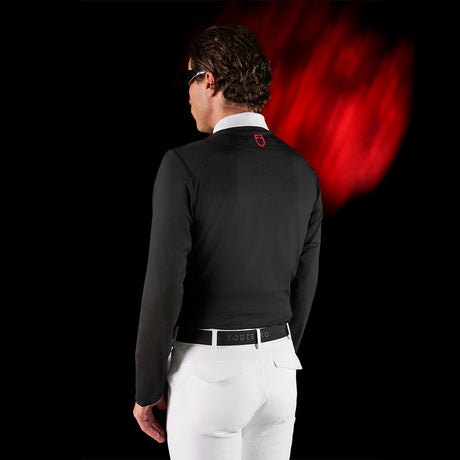 Equestro Equestro Ridertechnology Men's Competition Polo Shirt Long Sleeves And Buttons #colour_black