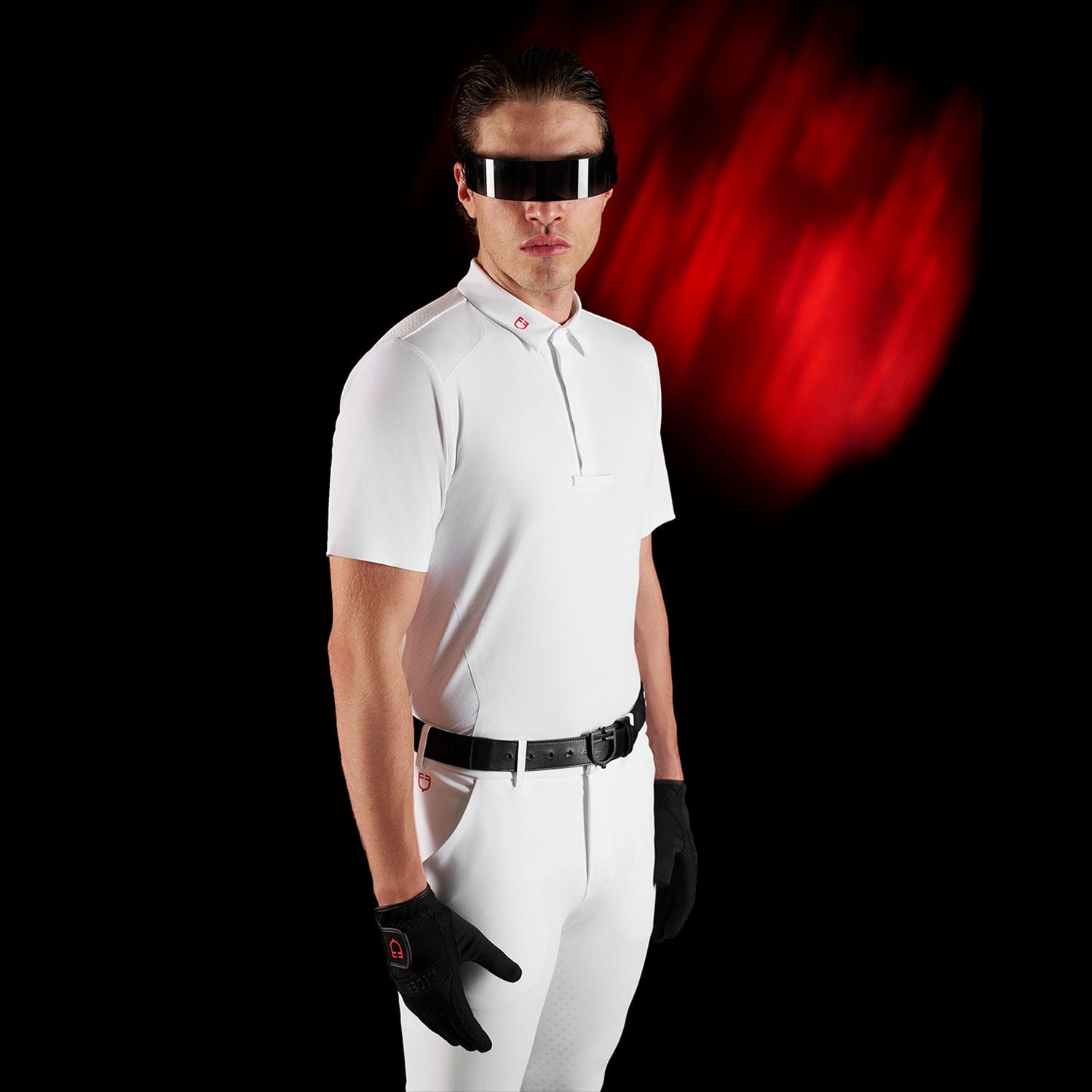 Equestro Equestro Ridertechnology Men's Competition Polo Shirt Long Sleeves And Buttons #colour_white