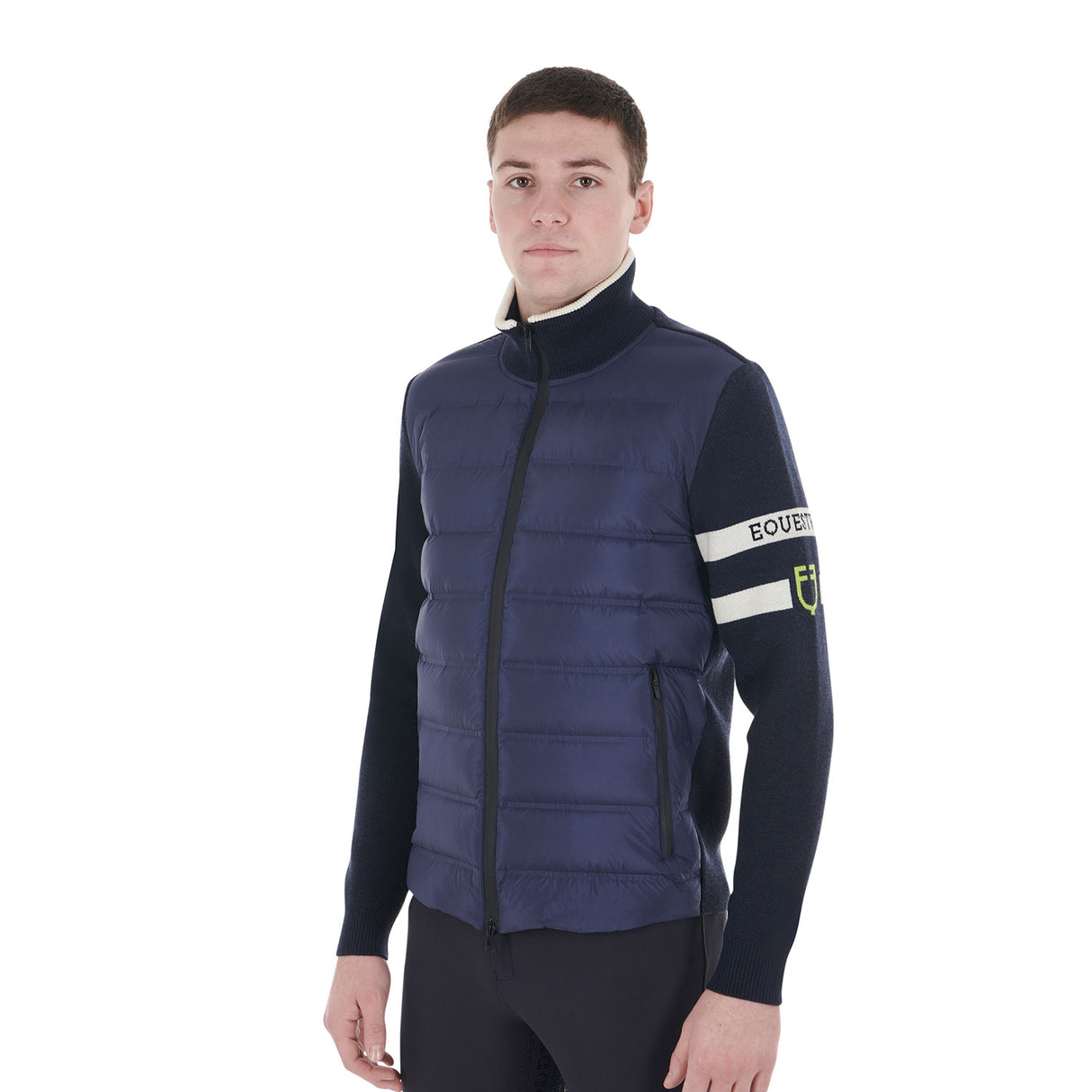 Equestro Men's Jacket In Nylon And Knit With Front Zip #colour_blue
