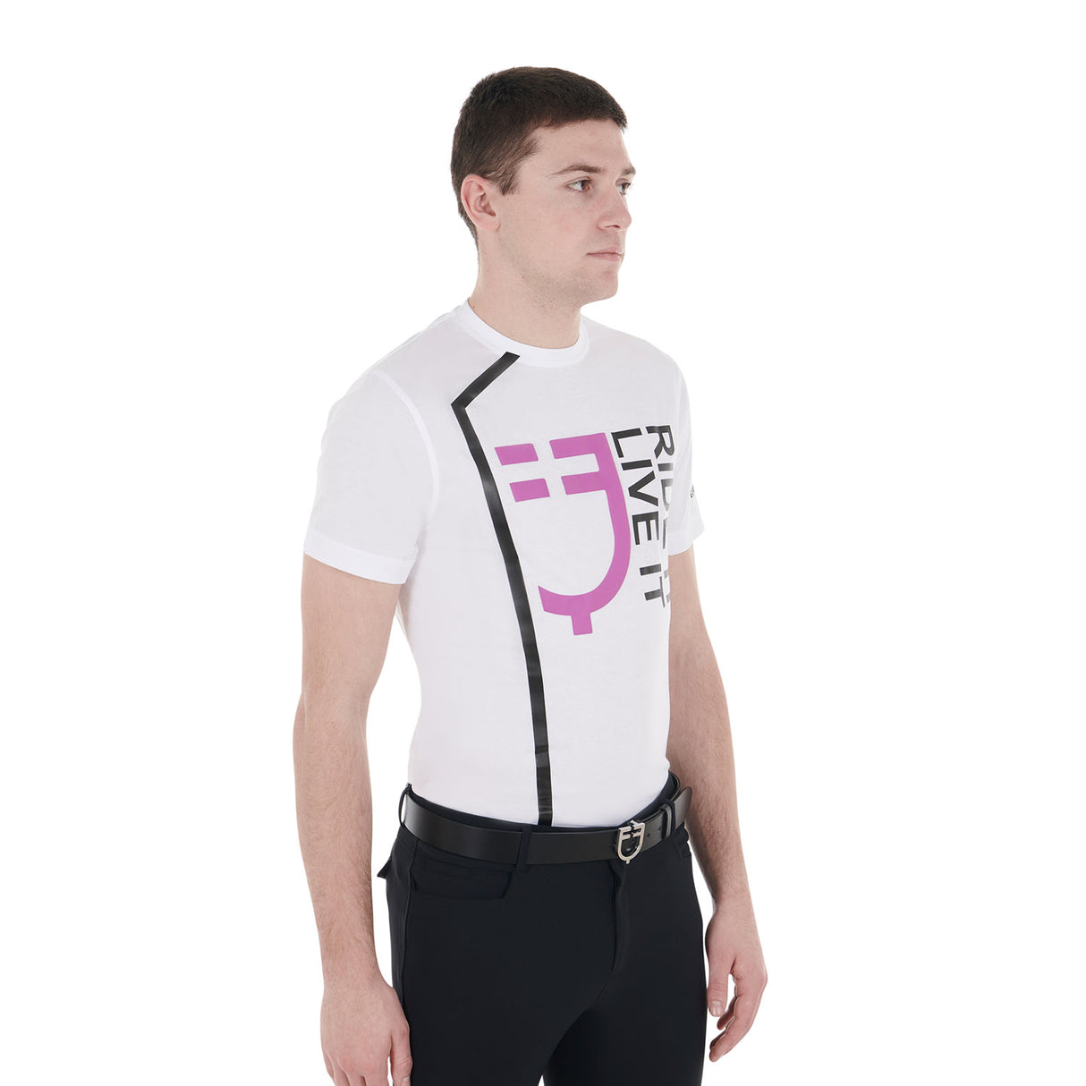 Equestro Men's Ride It Live It Slim Fit T-Shirt With Logo #colour_white