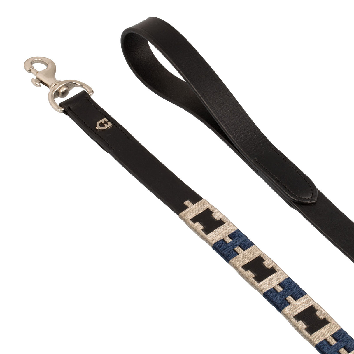 Equestro Leather Dog Leash With Geometric Pattern #colour_black