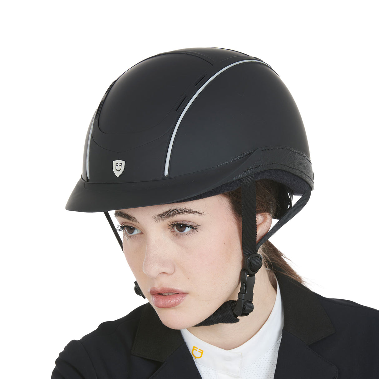 Equestro Helmet With Front Logo And Leather Inserts