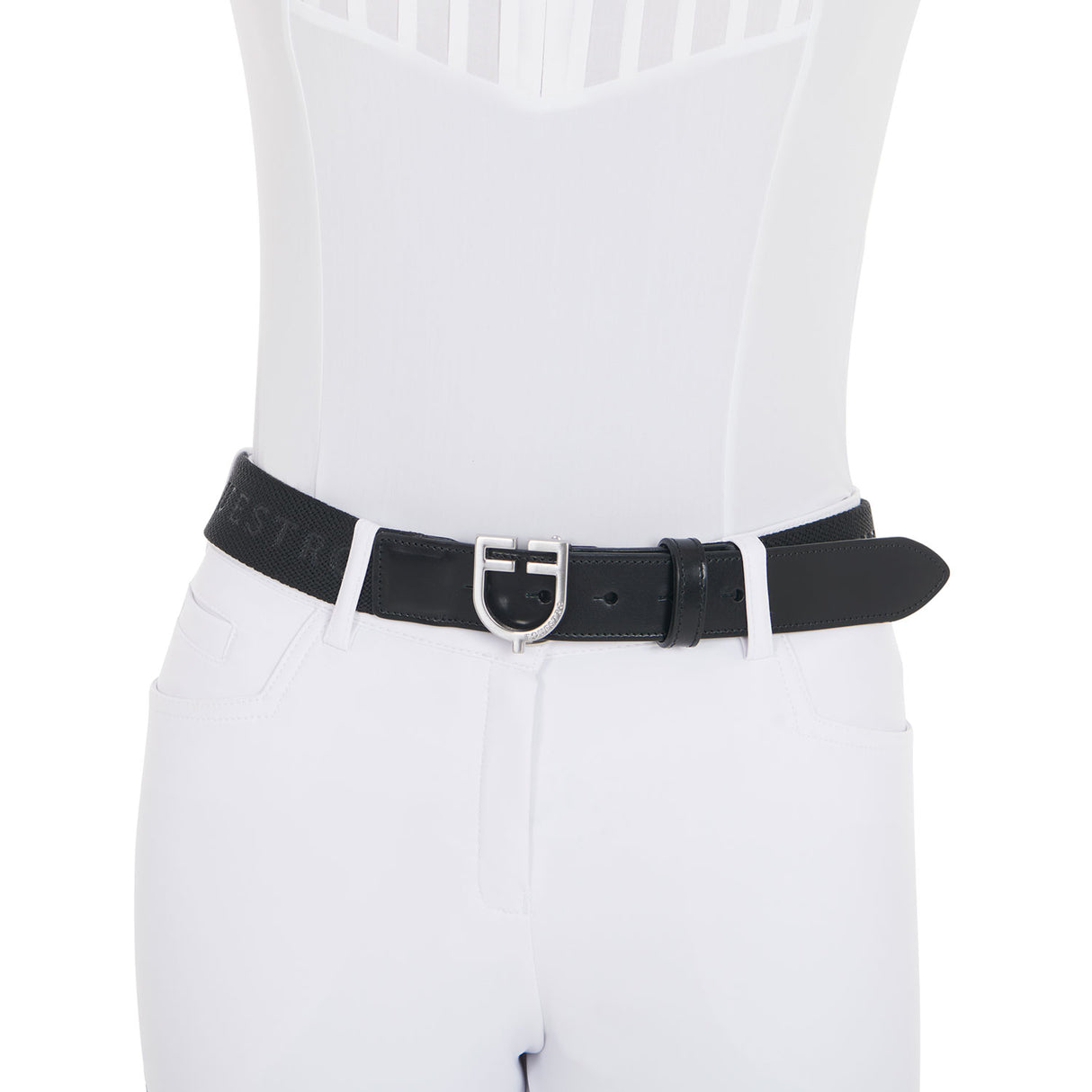 Equestro Leather Belt With Elastic And Lettering