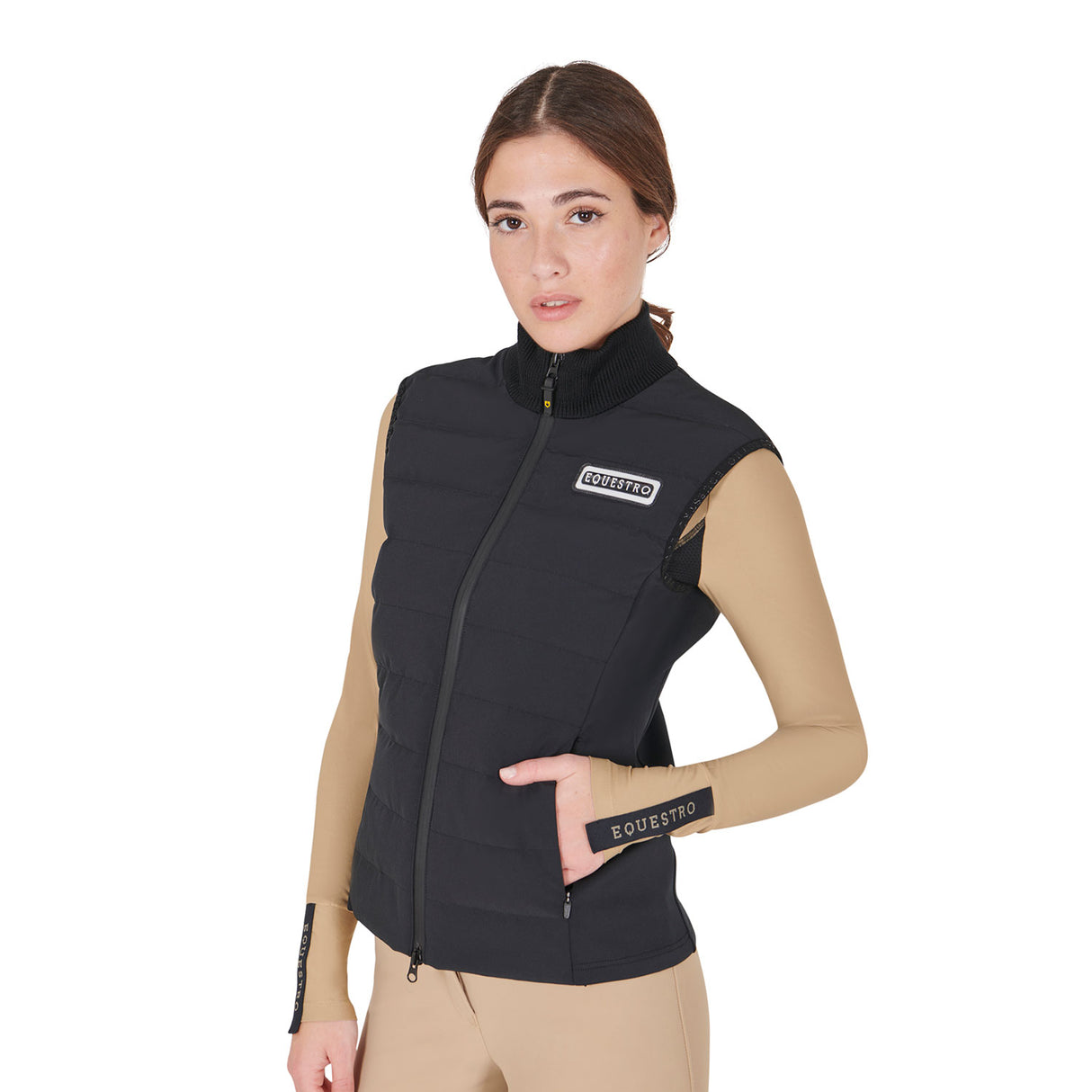 Equestro Women's Technical Blend Zippered Vest #colour_black