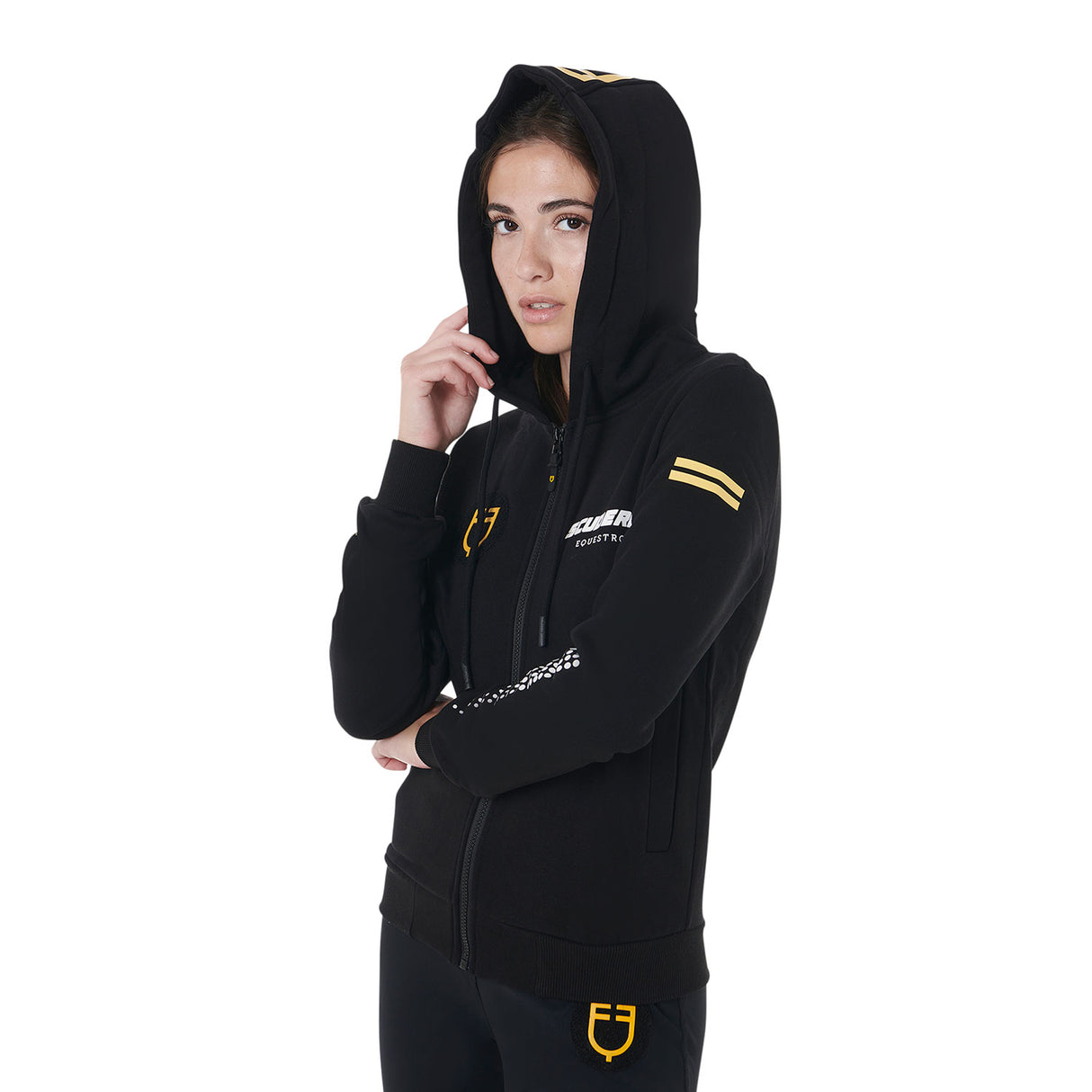 Equestro Scuderia Equestro Women's Hooded Sweatshirt Fleece #colour_black