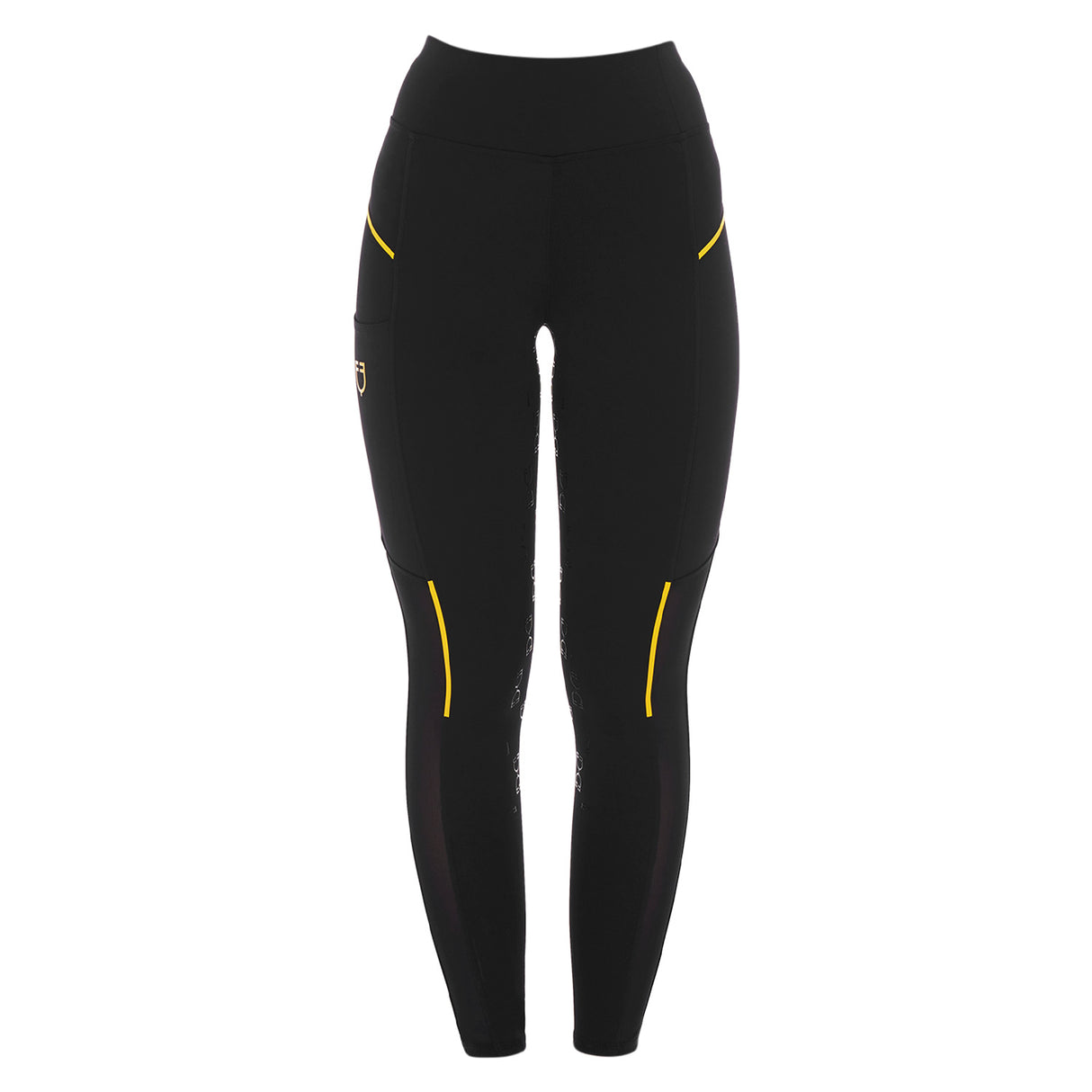 Equestro Women's Slim Fit Leggings with Micro Mesh Inserts #colour_black
