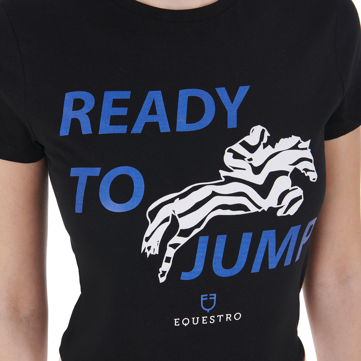 Equestro Women's Slim Fit Cotton T-Shirt Ready To Jump Print #colour_black