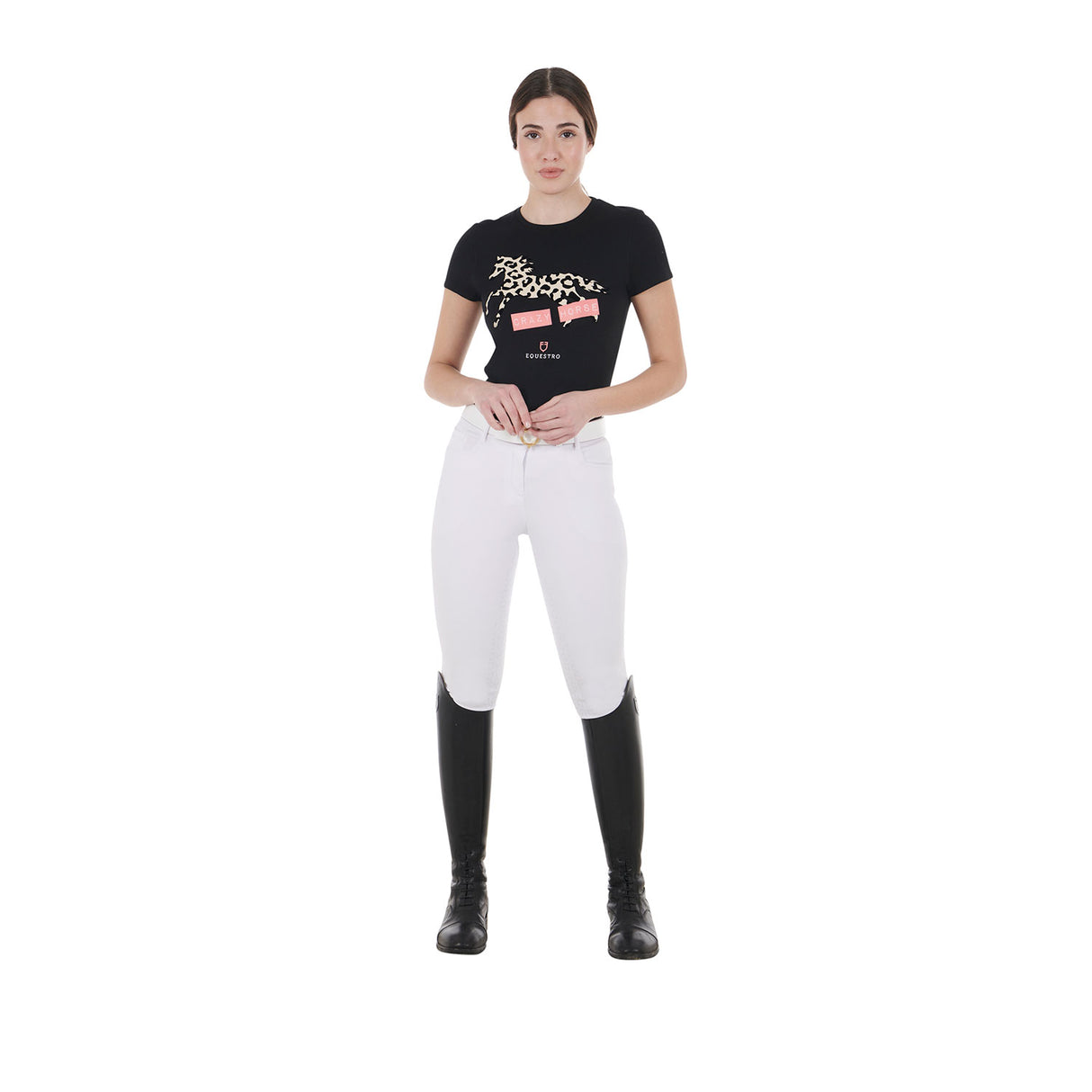 Equestro Women's Crazy Horse Cotton T-Shirt #colour_black