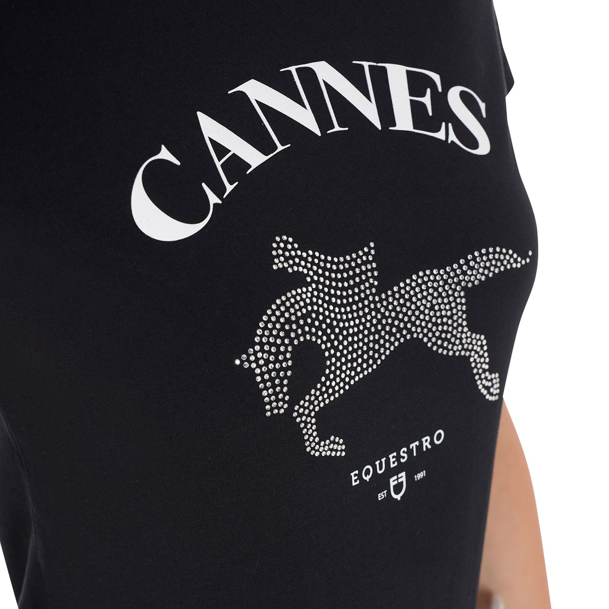 Equestro Women's Cannes Cotton T-Shirt With Rhinestones #colour_black