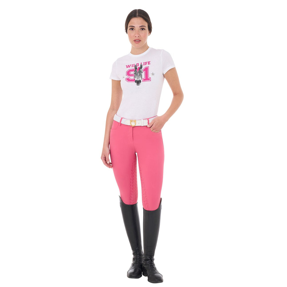 Equestro Women's Wild Life Printed Cotton T-Shirt #colour_white