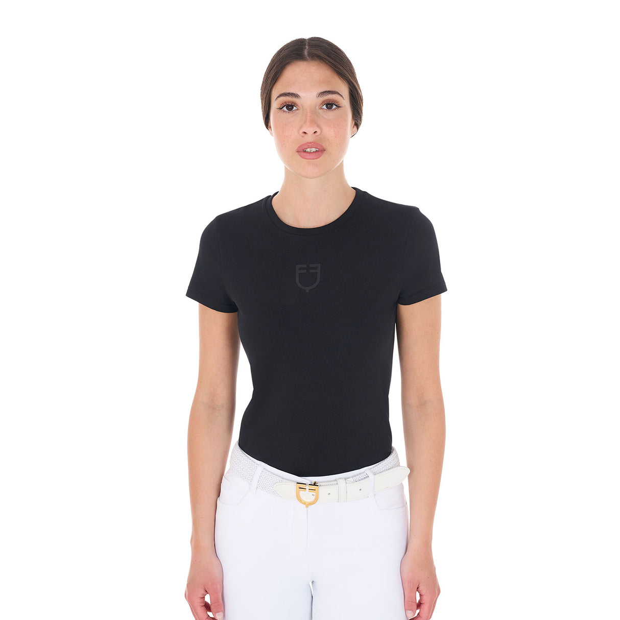 Equestro Women's Basic T-Shirt With Tone-On-Tone Logo #colour_black