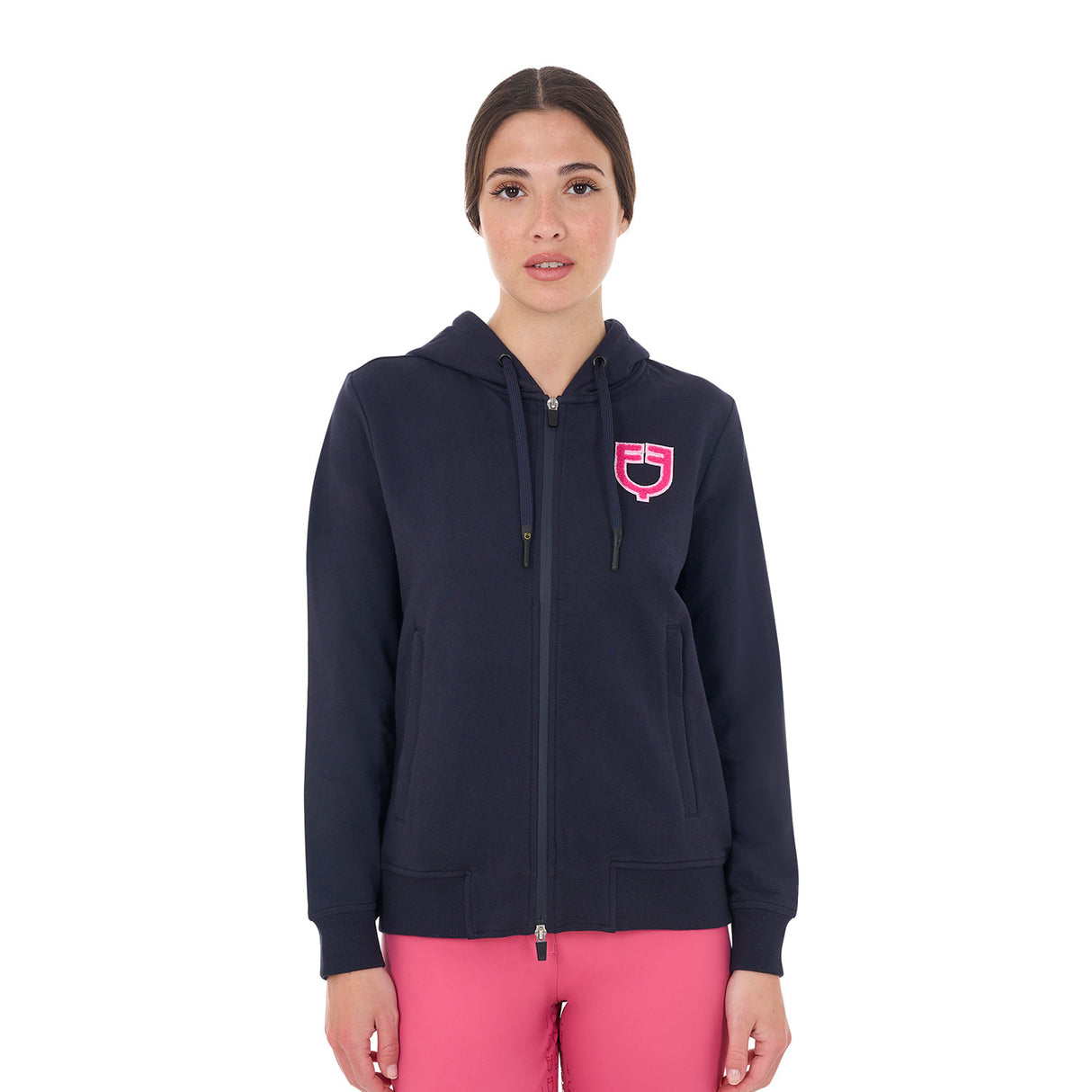Equestro Women's Hoodie With Zip And Sponge Logo #colour_blue-fucsia
