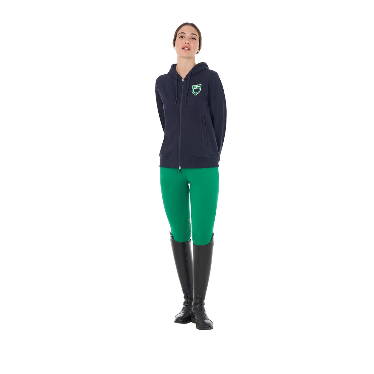 Equestro Women's Hoodie With Zip And Sponge Logo #colour_blue-green