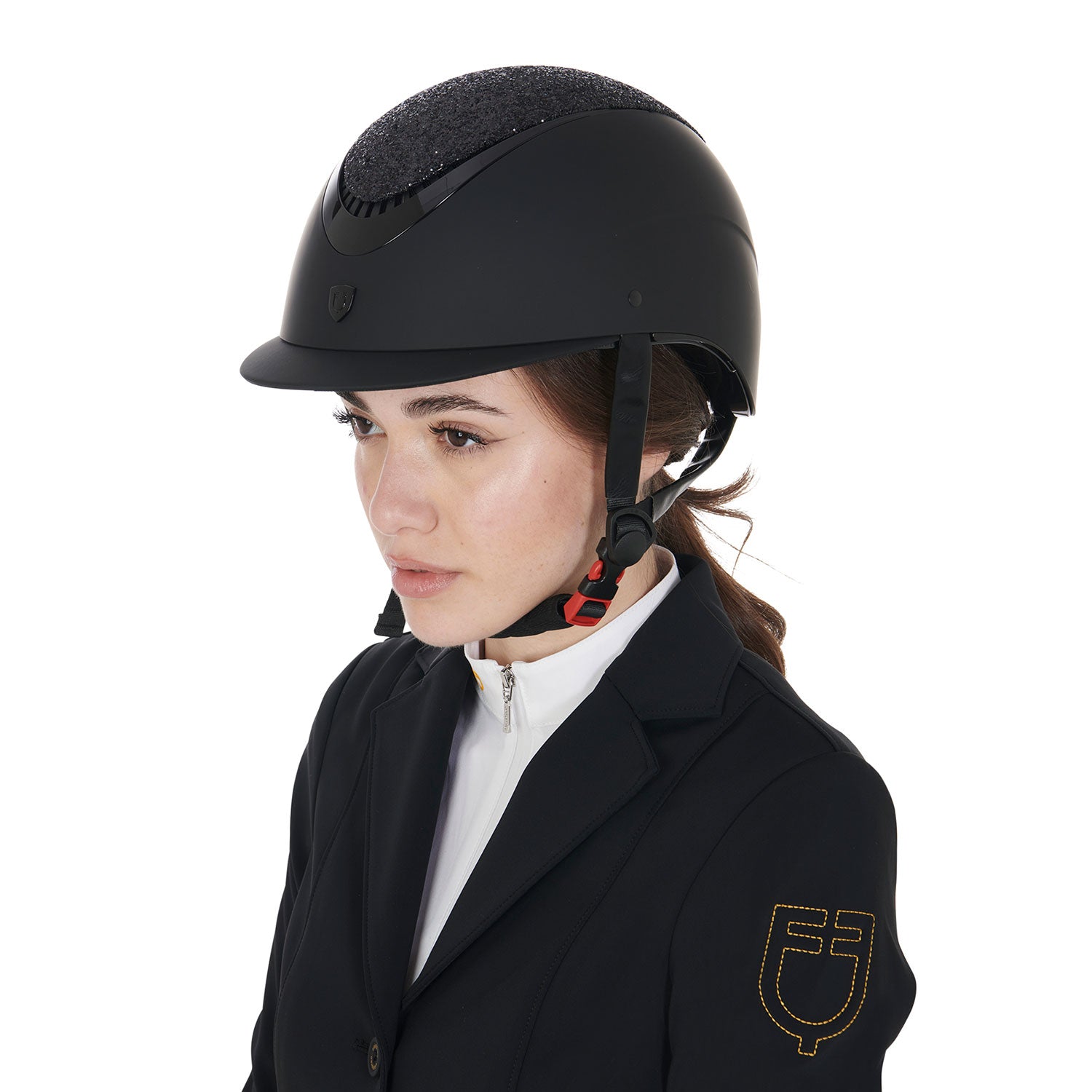 Equestro Narrow Visor Helmet With Rhinestones En 1384-2023 Homologation #colour_black