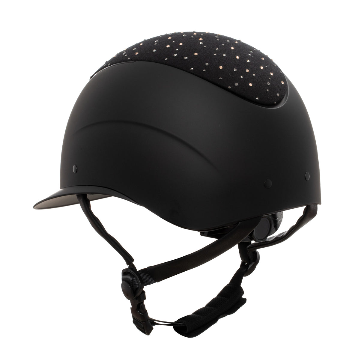 Equestro Matt Helmet With Wide Visor And Rhinestone Logo Homologation En 1384-2023 #colour_black
