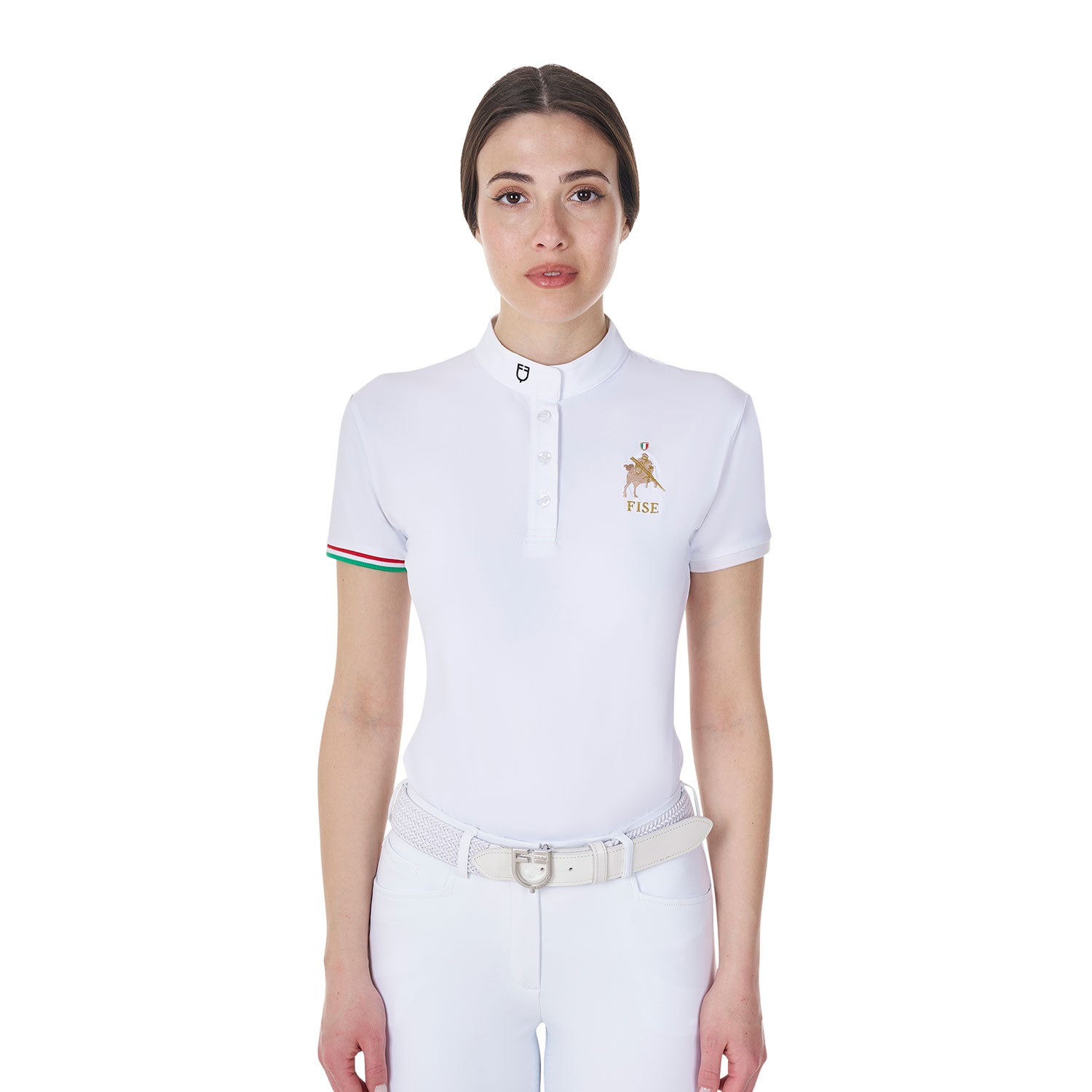 Equestro Women's Slim Fit Competition Polo Shirt Equestro X Fise #colour_white