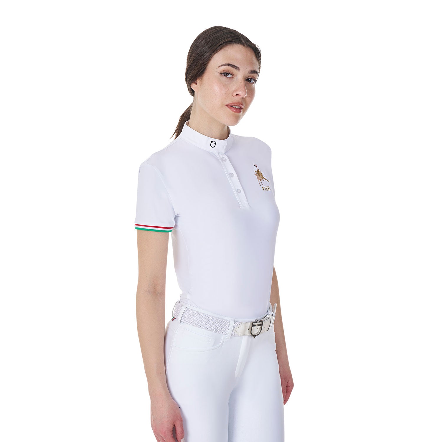 Equestro Women's Slim Fit Competition Polo Shirt Equestro X Fise #colour_white