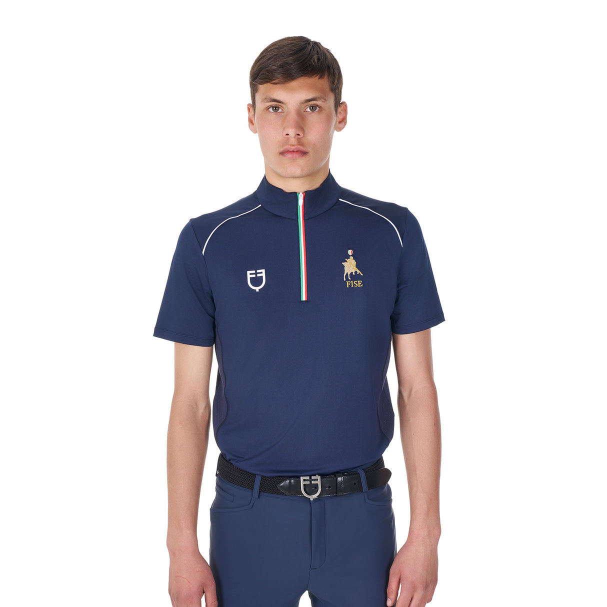 Equestro Men's Training Polo Shirt With Italian Flag Zip Equestro X Fise