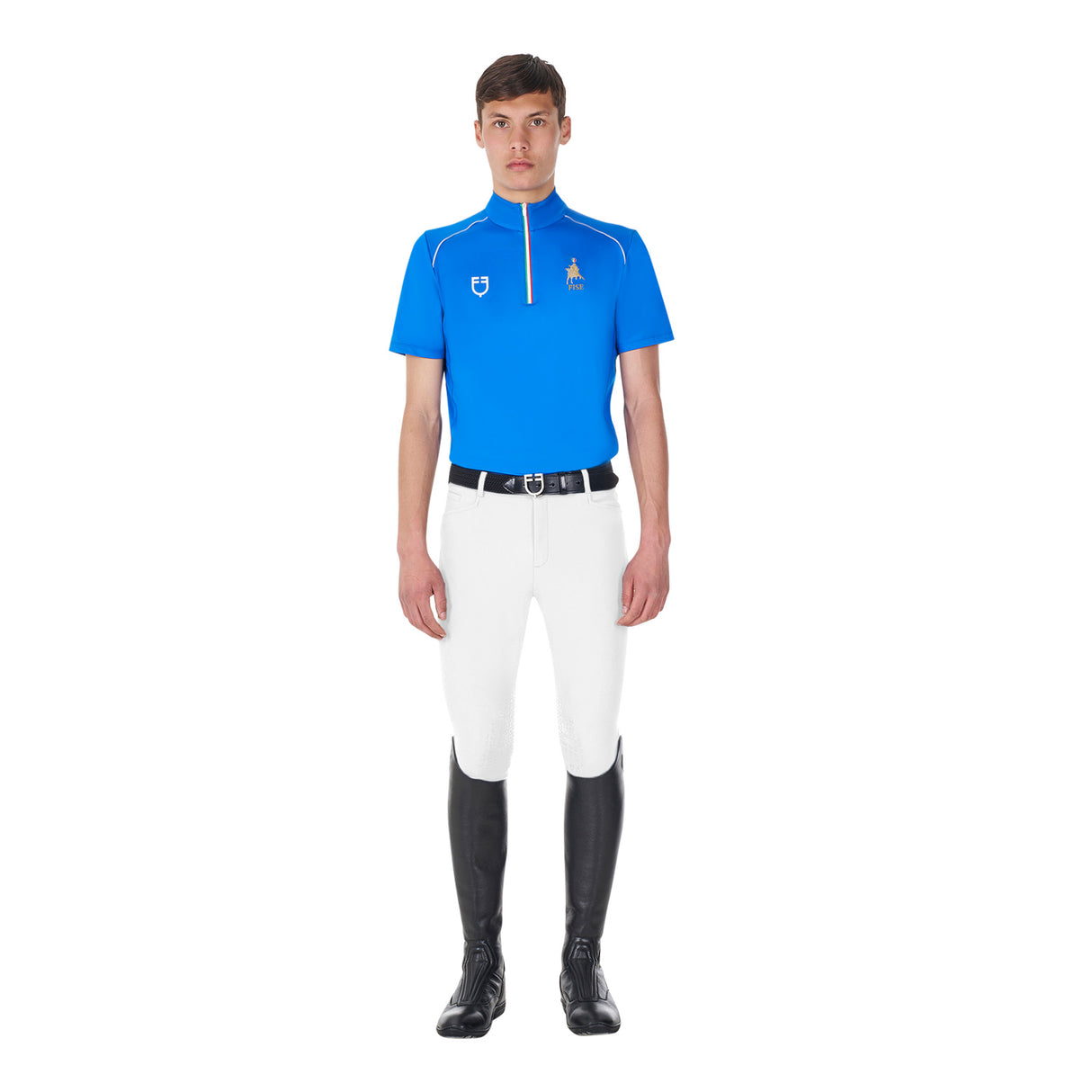 Equestro Men's Training Polo Shirt With Italian Flag Zip Equestro X Fise
