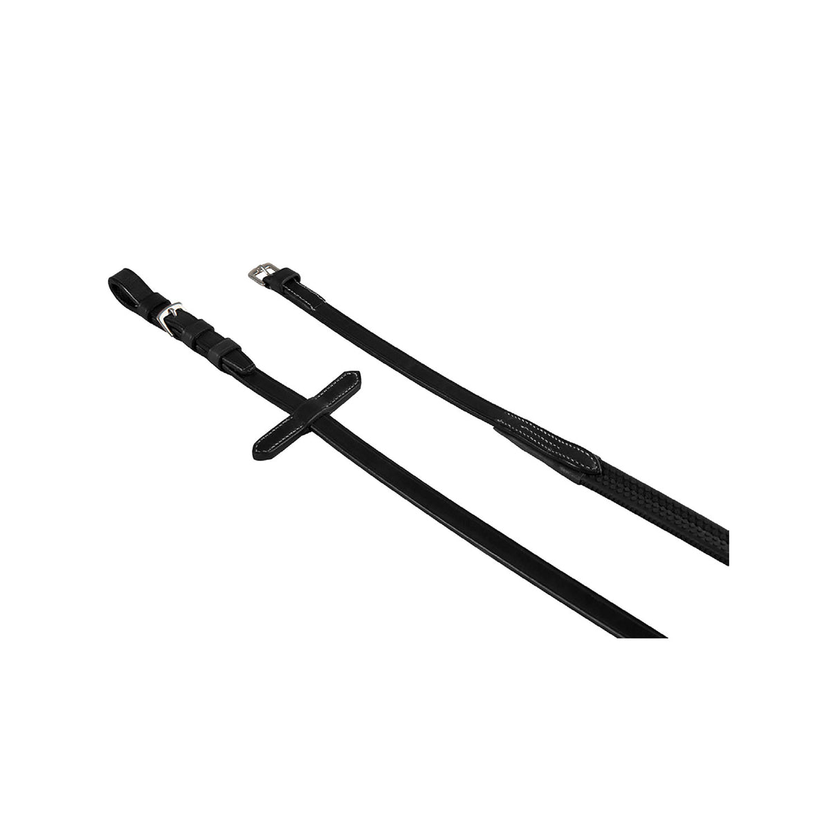 Equestro Leather And Rubber Reins With Stainless Steel Buckles