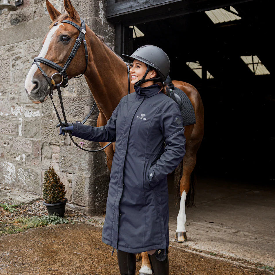 EQUIDRY Women's Bronte Riding Coat with Removable Hood #colour_navy